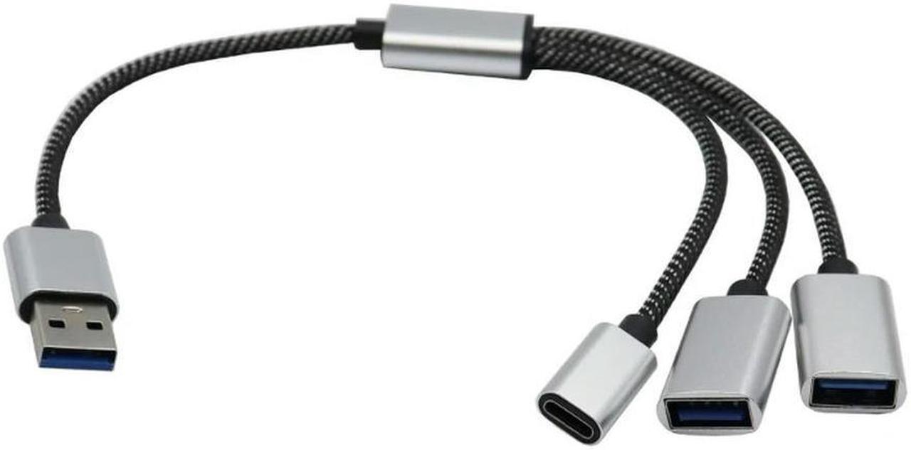 Main image of USB 2.0 Adapter Cable, 1 Male to 3 Female Port Splitter with USB C for LaptopS     USB 2.0 Adapter Cable, 1 Male to 3 Female Port Splitter with USB C for LaptopS