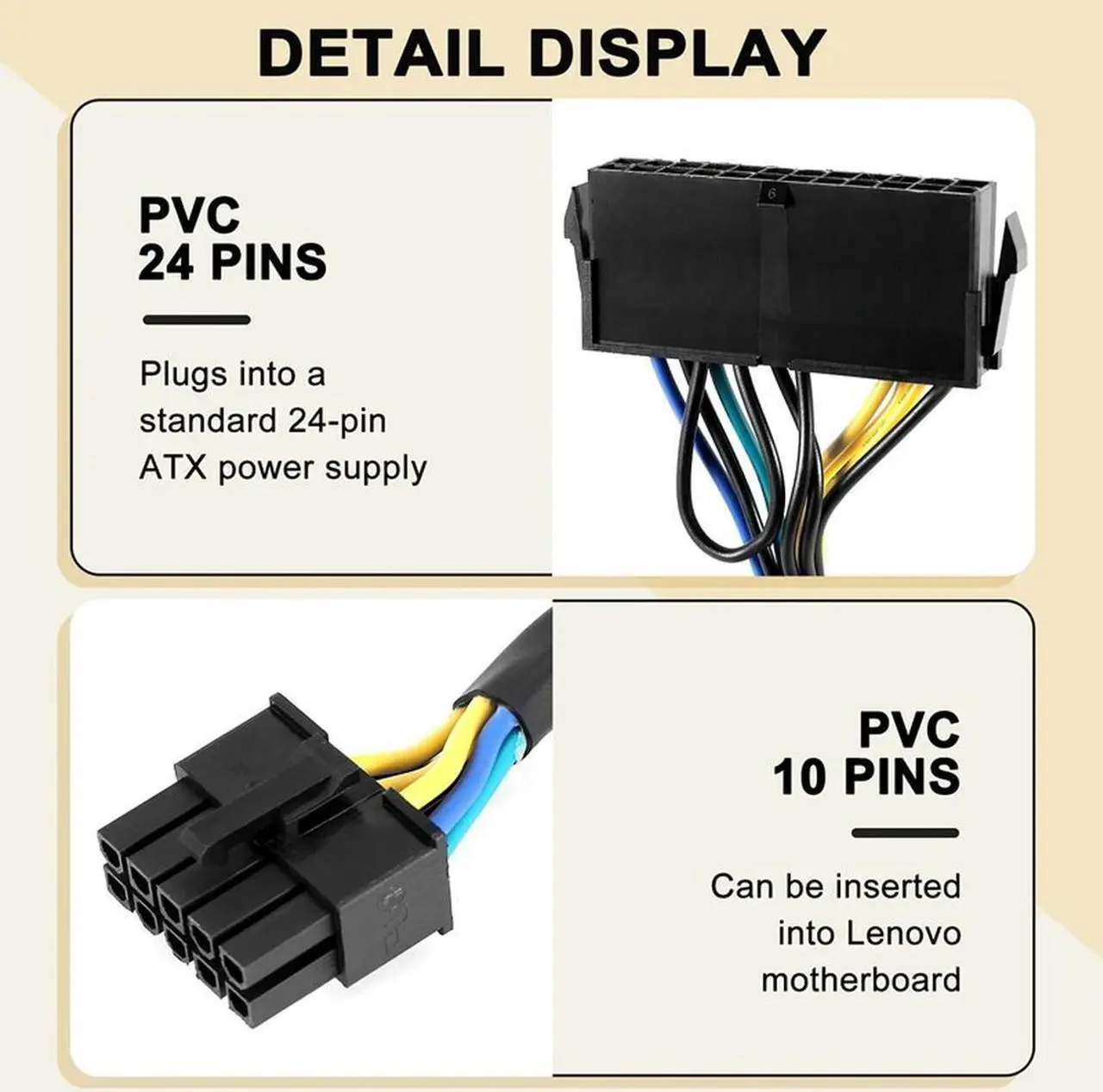 Alt view image 2 of 3 - Ruth's sister 24 Pin To 10 Pin ATX PSU Main Power Adapter Braided Sleeved Cable For For PC And Servers 12-Inch(30Cm)