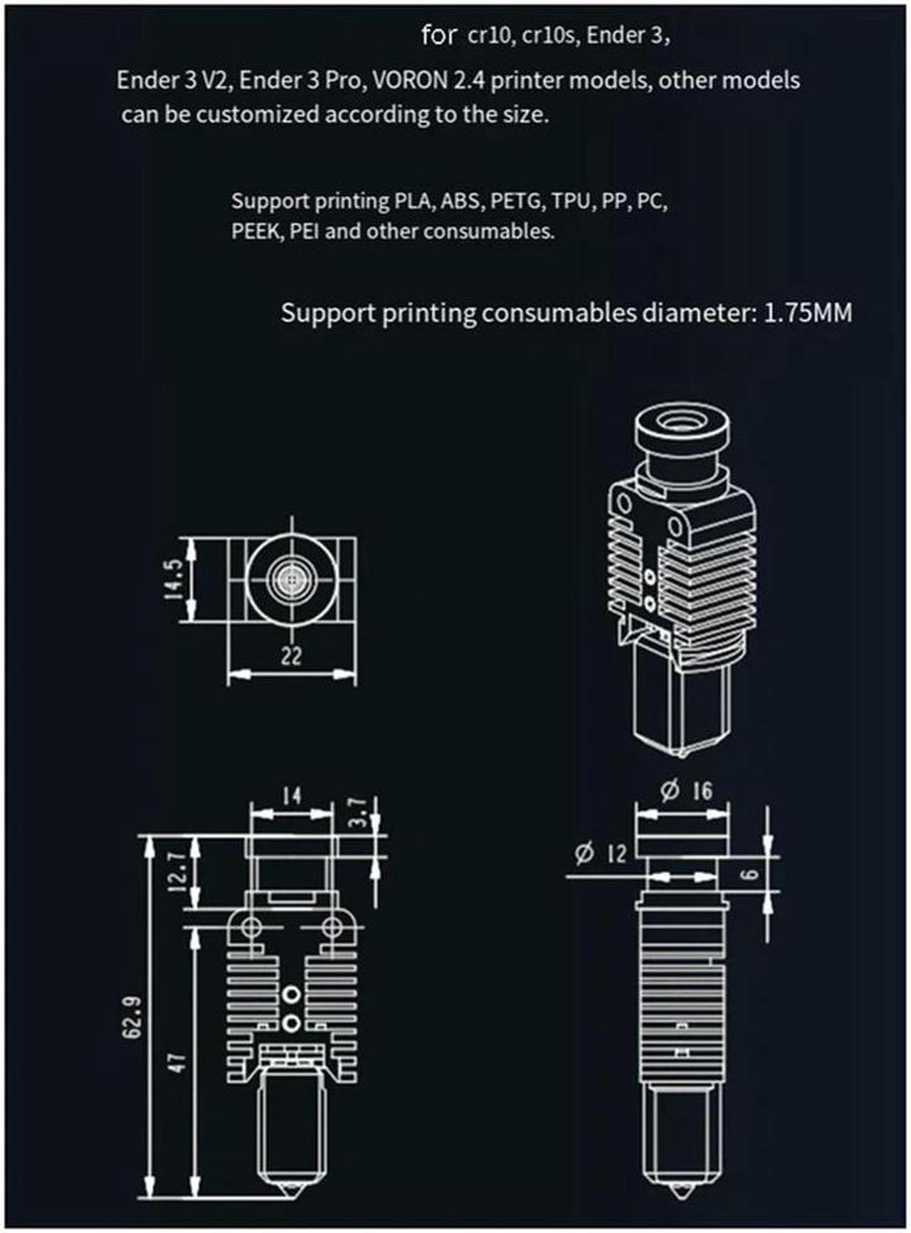 Alt view image 2 of 4 - Ruth's sister For Ender 3 CR10 VORON 2.4 Hi-End Extruder 3D Printer Parts For Ender 3 V2 CR10S High Speed Print Head Hotend Kit