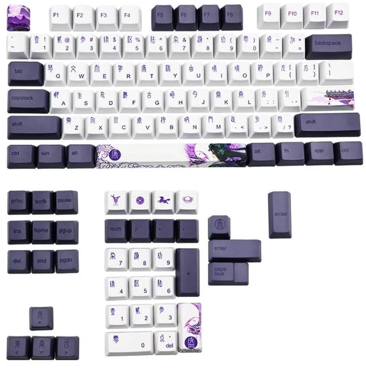 Main image of 112 Keys Purple Datang Keycap PBT Sublimation Keycaps OEM Profile Mechanical Keyboard Keycap Chinese Style GK61 GK64