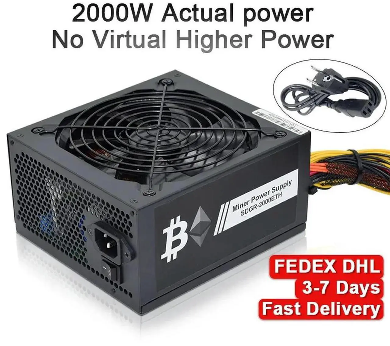 Main image of 2000W Bitcoin mining PSU PC Power Supply Computer Mining Rig 8 GPU ATX ETC RVN Coin 12v 4 pin power supply 180-240V
