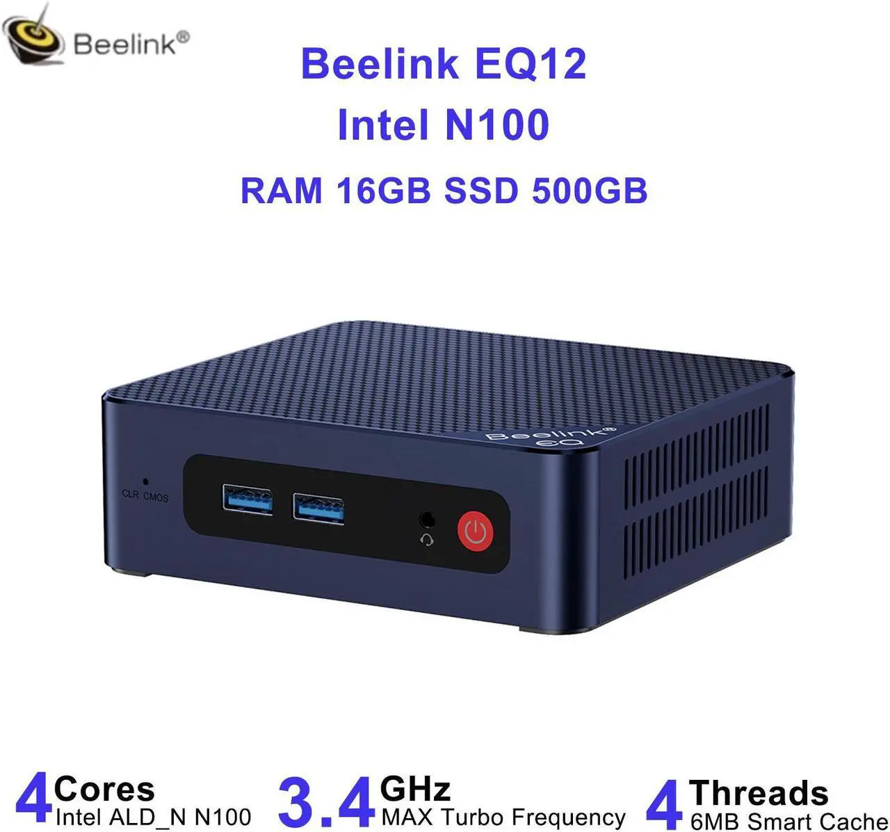 Main image of Beelink Mini PC EQ12, Intel 12th N100 (up to 3.40GHz) Gen 4 Cores,RAM-16GB SSD-500GB DDR5 Triple 4K Display Dual 2.5Gbps WiFi6 Bluetooth5.2