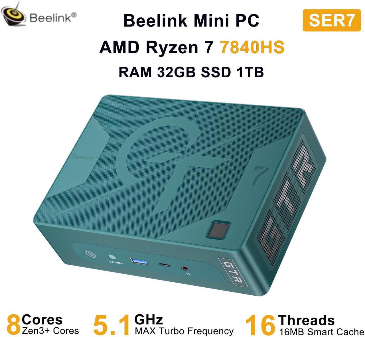 Main image of Beelink Mini PC SER7, AMD Ryzen 7 7840HS(up to 5.1GHz), RAM-32GB SSD-1TB DDR5 5600MHz, Desktop Mini PC Gaming Home Office (Green)