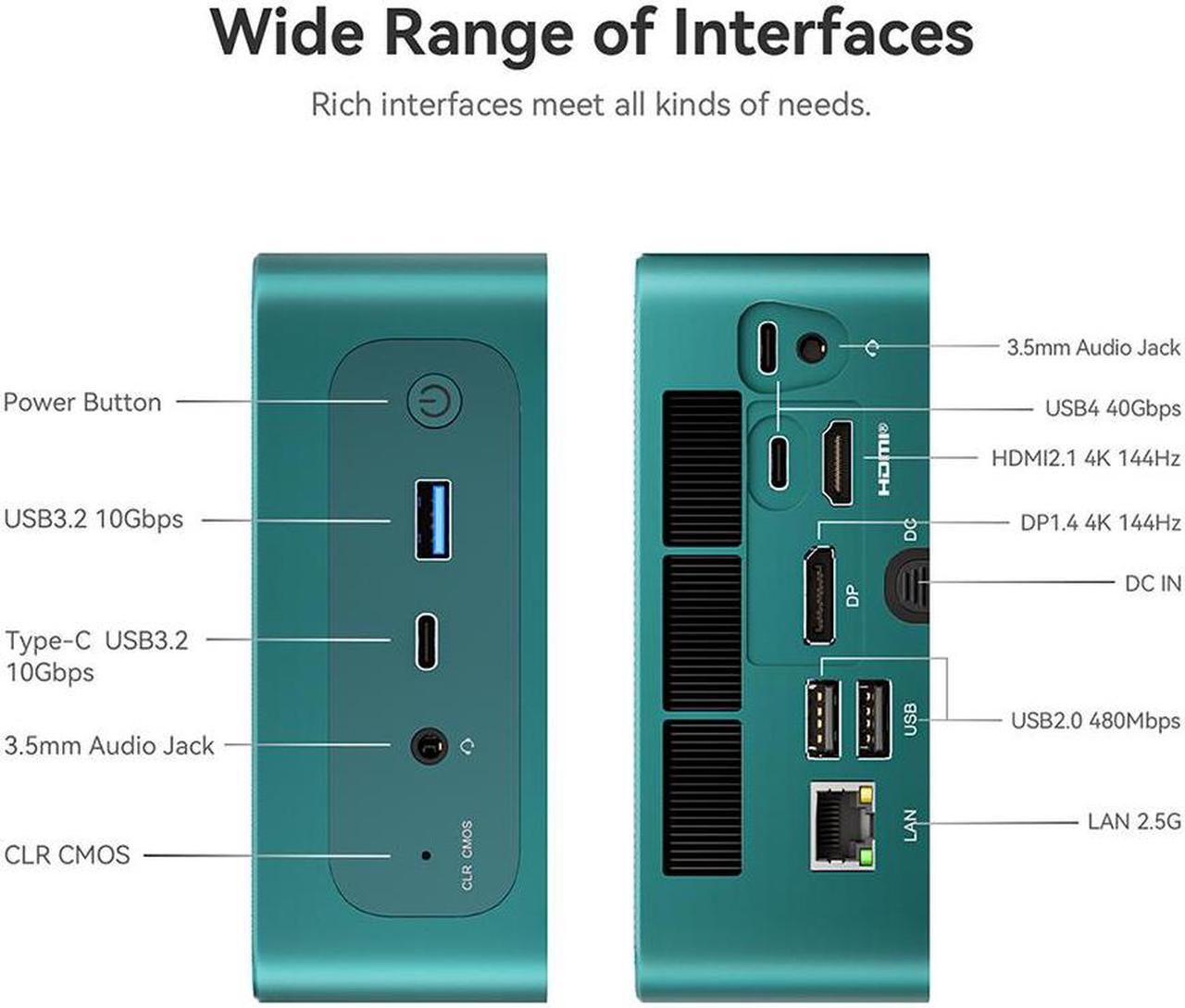 Alt view image 5 of 7 - Beelink Mini PC SER7, AMD Ryzen 7 7840HS(up to 5.1GHz), RAM-32GB SSD-1TB DDR5 5600MHz, Desktop Mini PC Gaming Home Office (Green)
