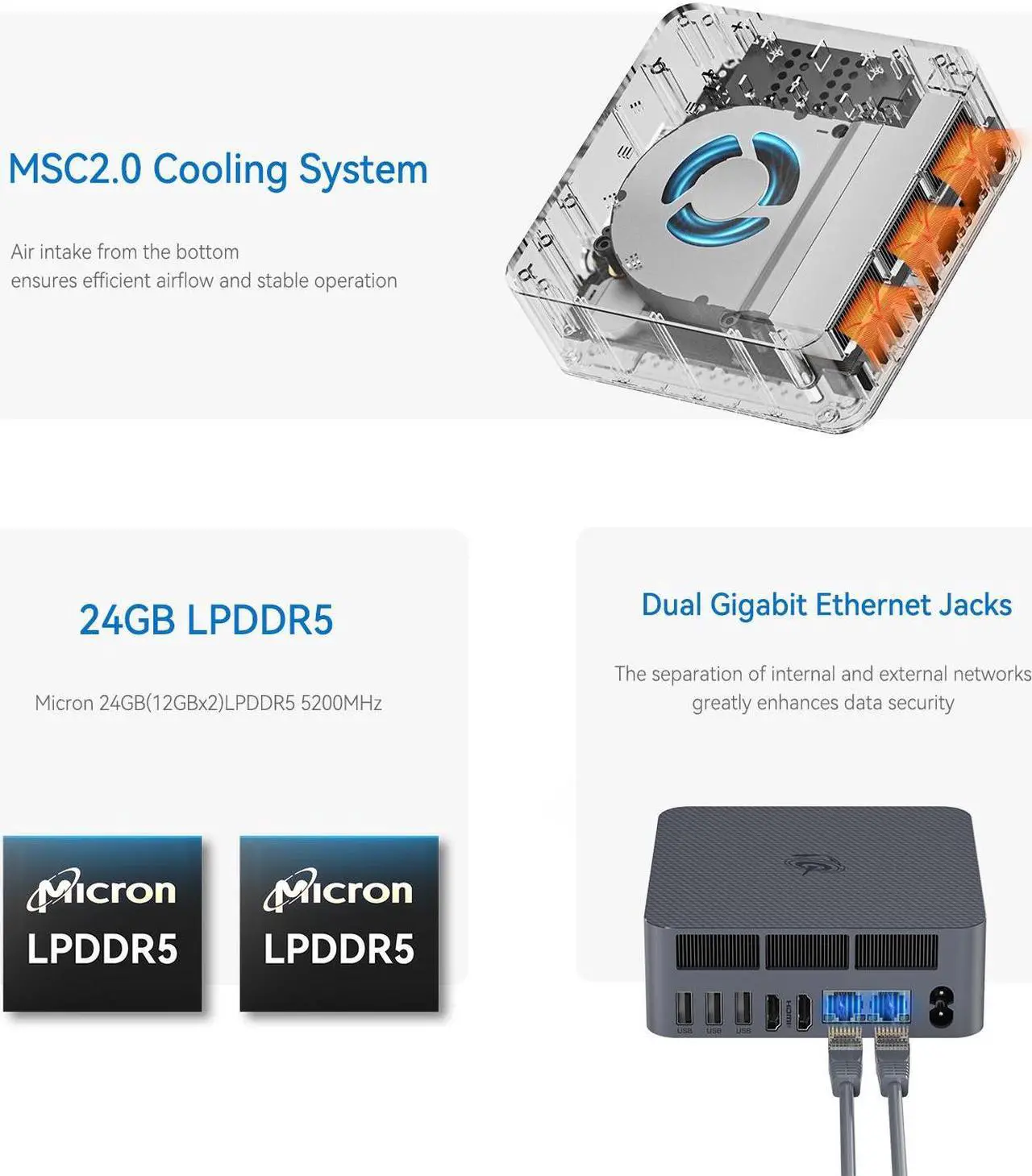 Alt view image 2 of 7 - Beelink Mini PC EQi12, Intel Core i5-12450H(up to 4.4GHz), RAM-24GB SSD-1TB, DDR5 5200MHz, WiFi6 Bluetooth5.2, Mini PC Gaming Office Home, HDMI PC Dark Blue