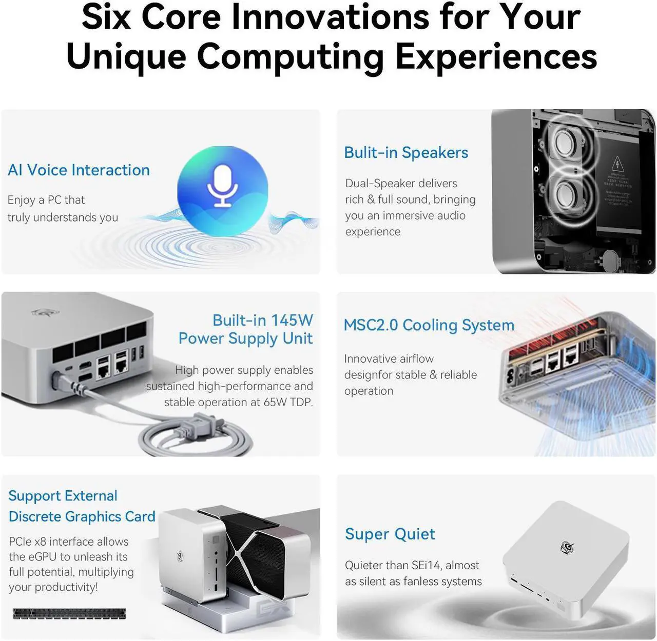 Alt view image 2 of 7 - Beelink Mini PC GTi14 Ultra, Intel Core Ultra 9 185H(up to 5.1GHz), RAM-32GB SSD-1TB, DDR5 5600MHz, WiFi6 Bluetooth5.2, Mini PC Gaming Office Home, DP HDMI PC Gray