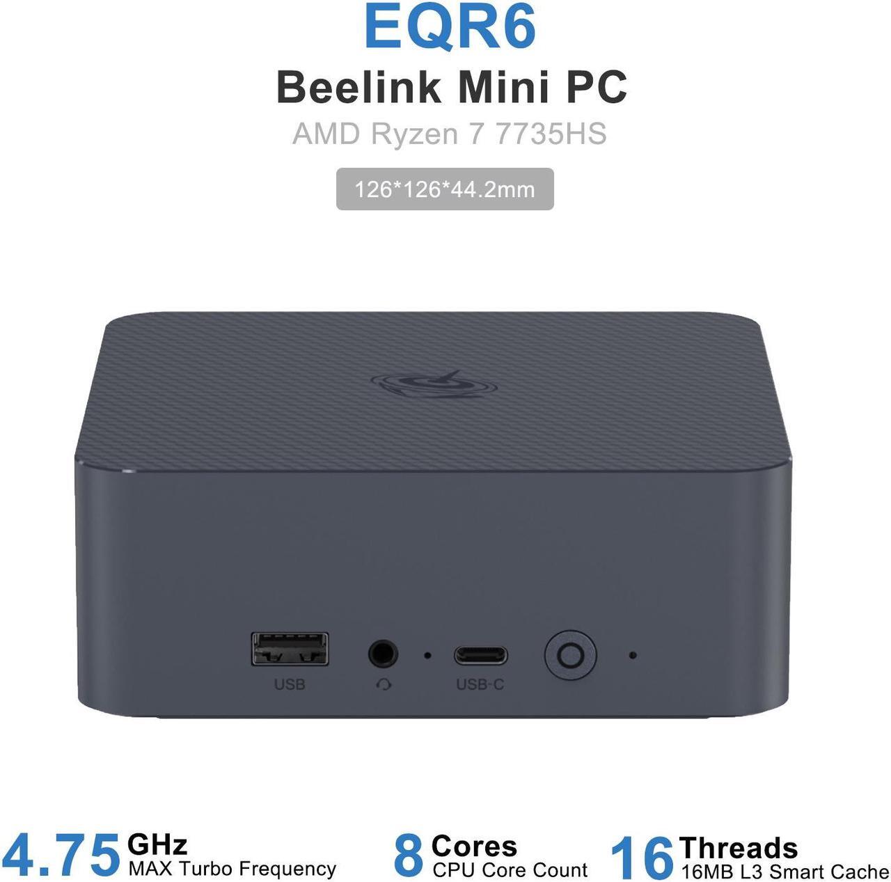 Main image of Beelink Mini PC EQR6, AMD Ryzen 7 7735HS(up to 4.75GHz), RAM-24GB SSD-1TB, DDR5 4800MHz, WiFi6 Bluetooth5.2, Mini PC Gaming Office Home, DP HDMI PC
