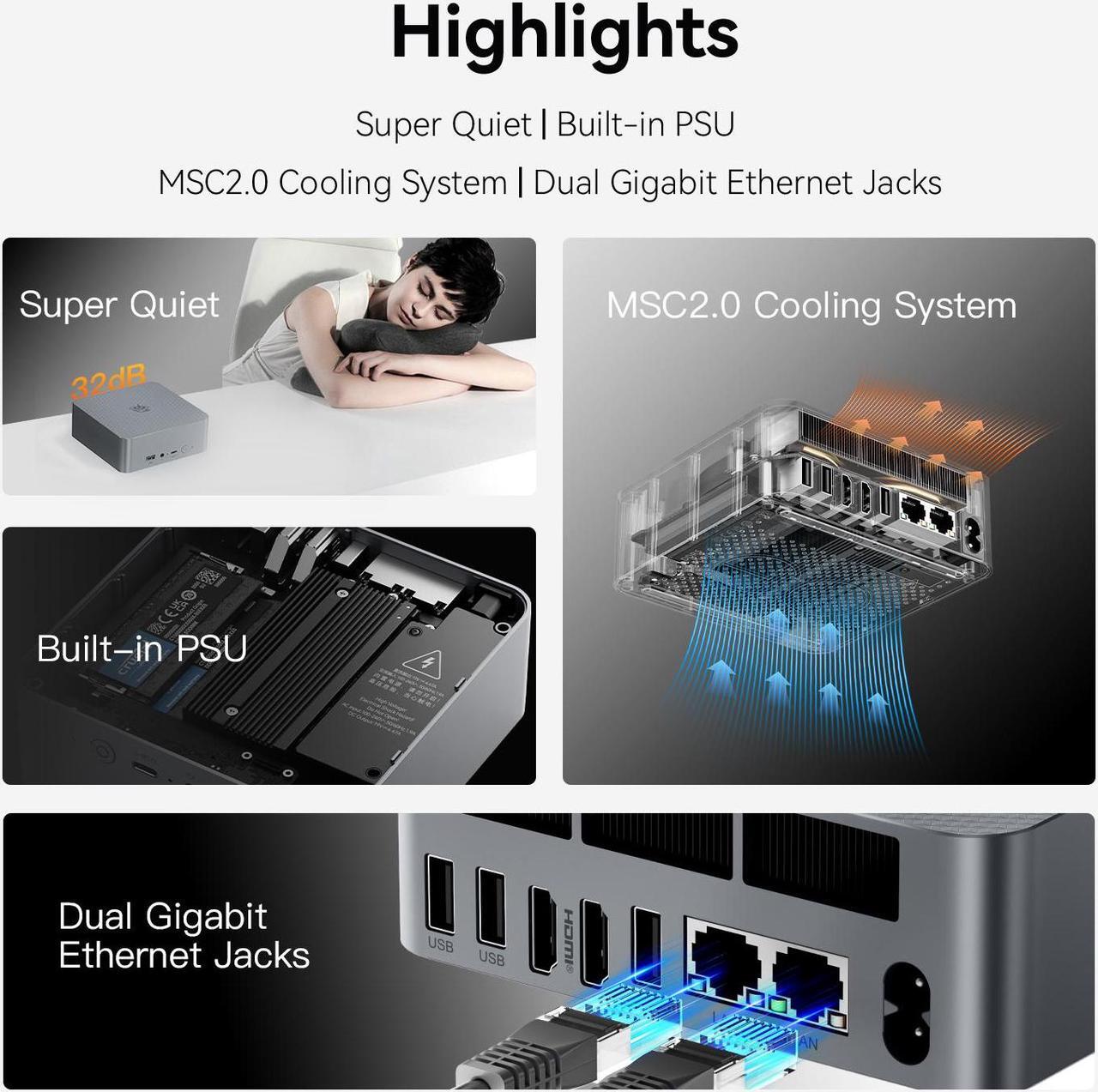 Alt view image 2 of 7 - Beelink Mini PC EQR6, AMD Ryzen 7 7735HS(up to 4.75GHz), RAM-24GB SSD-1TB, DDR5 4800MHz, WiFi6 Bluetooth5.2, Mini PC Gaming Office Home, DP HDMI PC