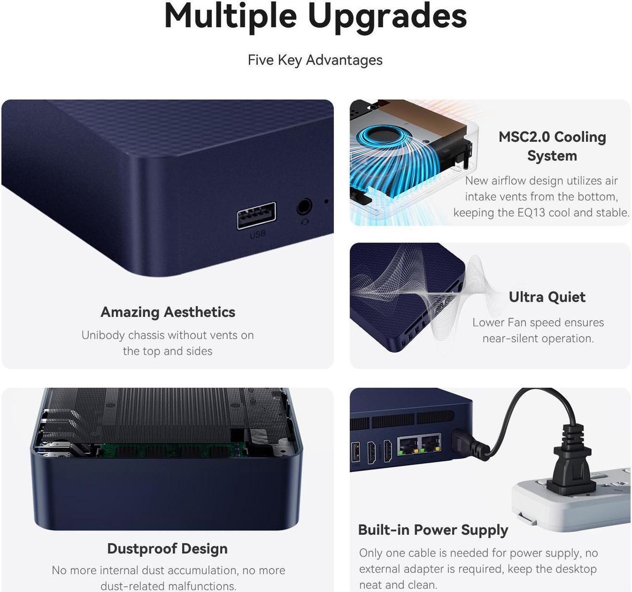 Alt view image 2 of 7 - Beelink Mini PC EQ13, Intel Alder Lake N200(up to 3.7GHz,4C/4T), RAM-16GB SSD-500GB, DDR4 3200MHz, WiFi6(Intel AX101) Bluetooth5.2, Mini PC Gaming Office Home, HDMI PC
