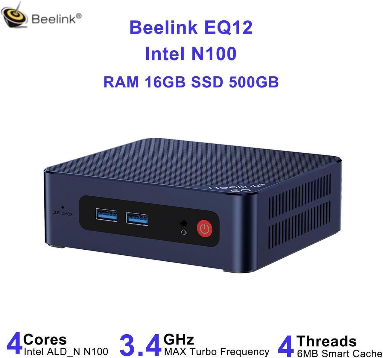 Beelink Mini PC EQ12, Intel 12th N100 (up to 3.40GHz) Gen 4 Cores,RAM-16GB SSD-500GB DDR5 Triple 4K Display Dual 2.5Gbps WiFi6 Bluetooth5.2