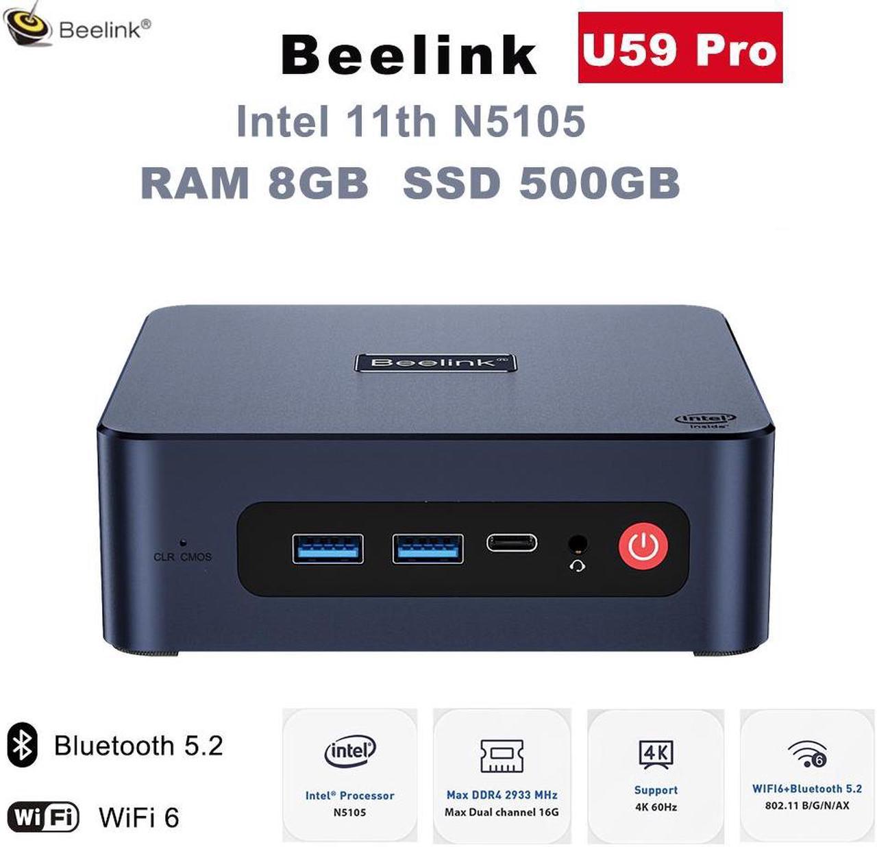 Beelink Mini PC U59 Pro, Intel N5105(up to 2.90GHz 4C/4T), RAM-8GB SSD-500GB DDR4, Gaming Mini PC for Office Home