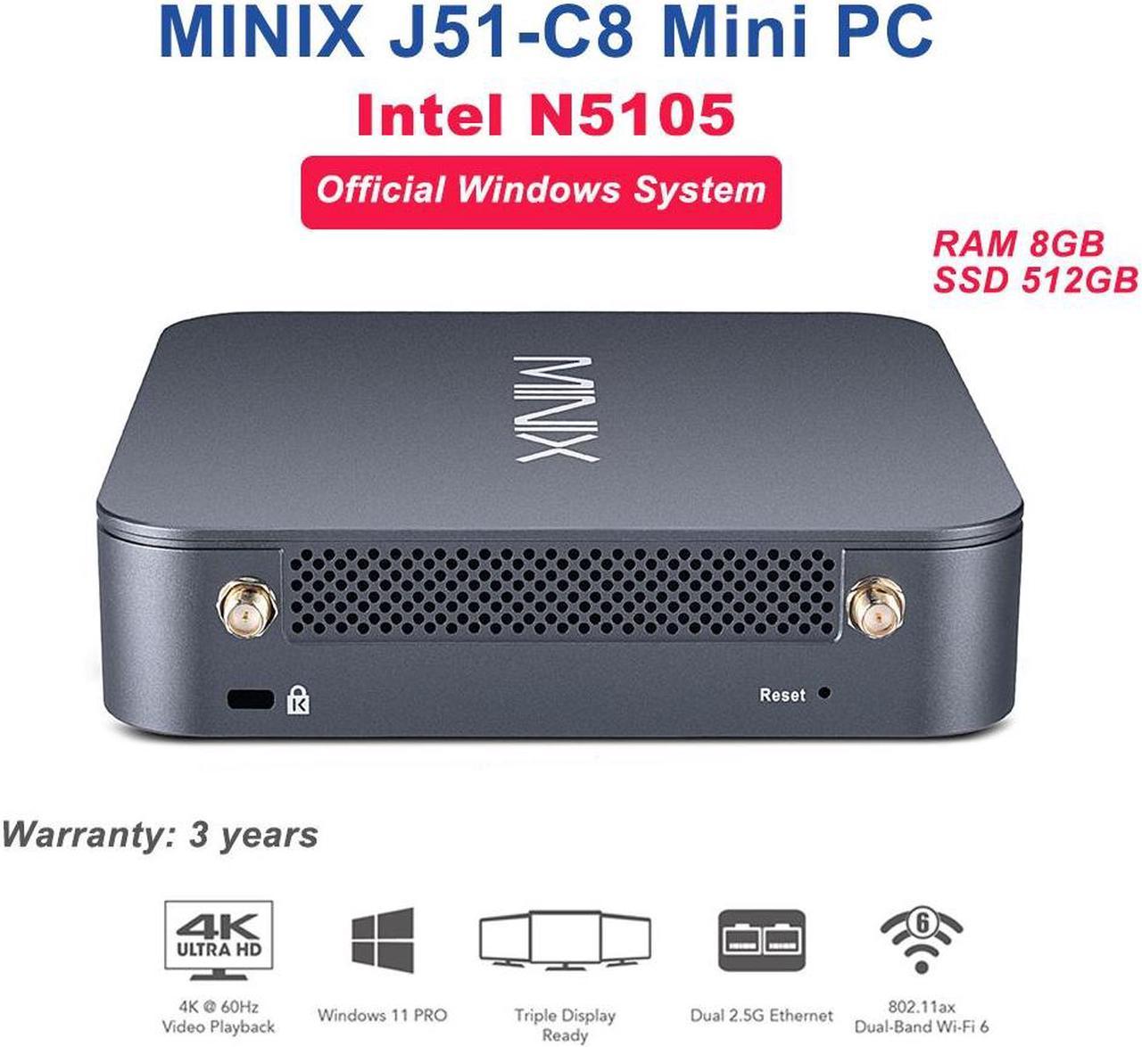 MINIX J51-C8 MAX Intel N5105 Office Gaming Mini PC RAM-8GB SSD-512GB Official Genuine Windows for Home Office Mini Computer