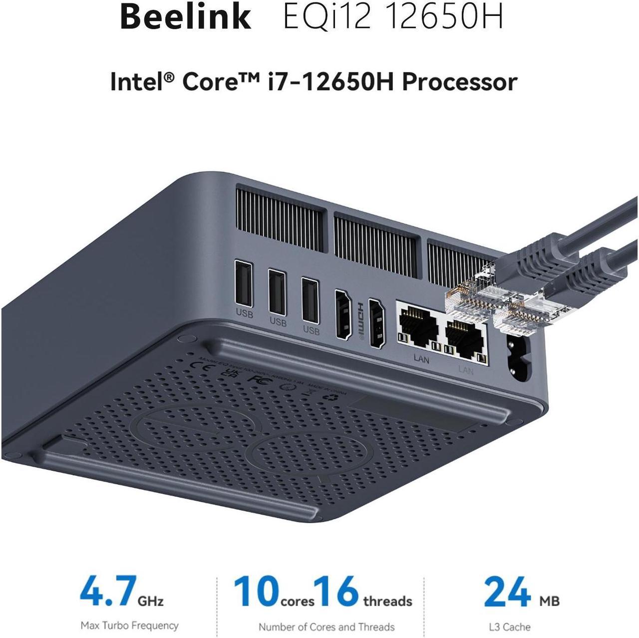 Beelink Mini PC EQi12, Intel Core i7-12650H(up to 4.7GHz), RAM-24GB SSD-500GB, DDR5 5200MHz, WiFi6 Bluetooth5.2, Mini PC Gaming Office Home, HDMI PC Dark Blue