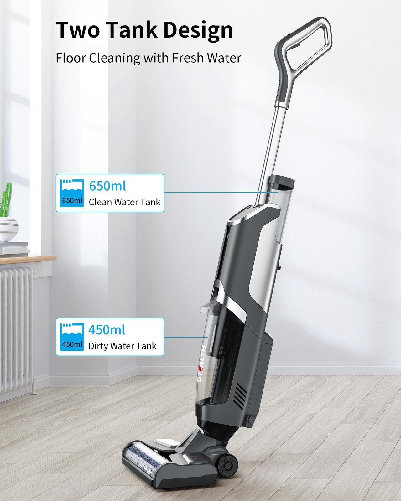 Alt view image 5 of 7 - STEALTH Cordless Vacuum Cleaner, Handheld Wet Dry Vacuum Cleaner and Mop, Self Cleaning Function Upright Vacuum, Strong Suction, Multi Surface Floor Cleaner Machine, ECVP01