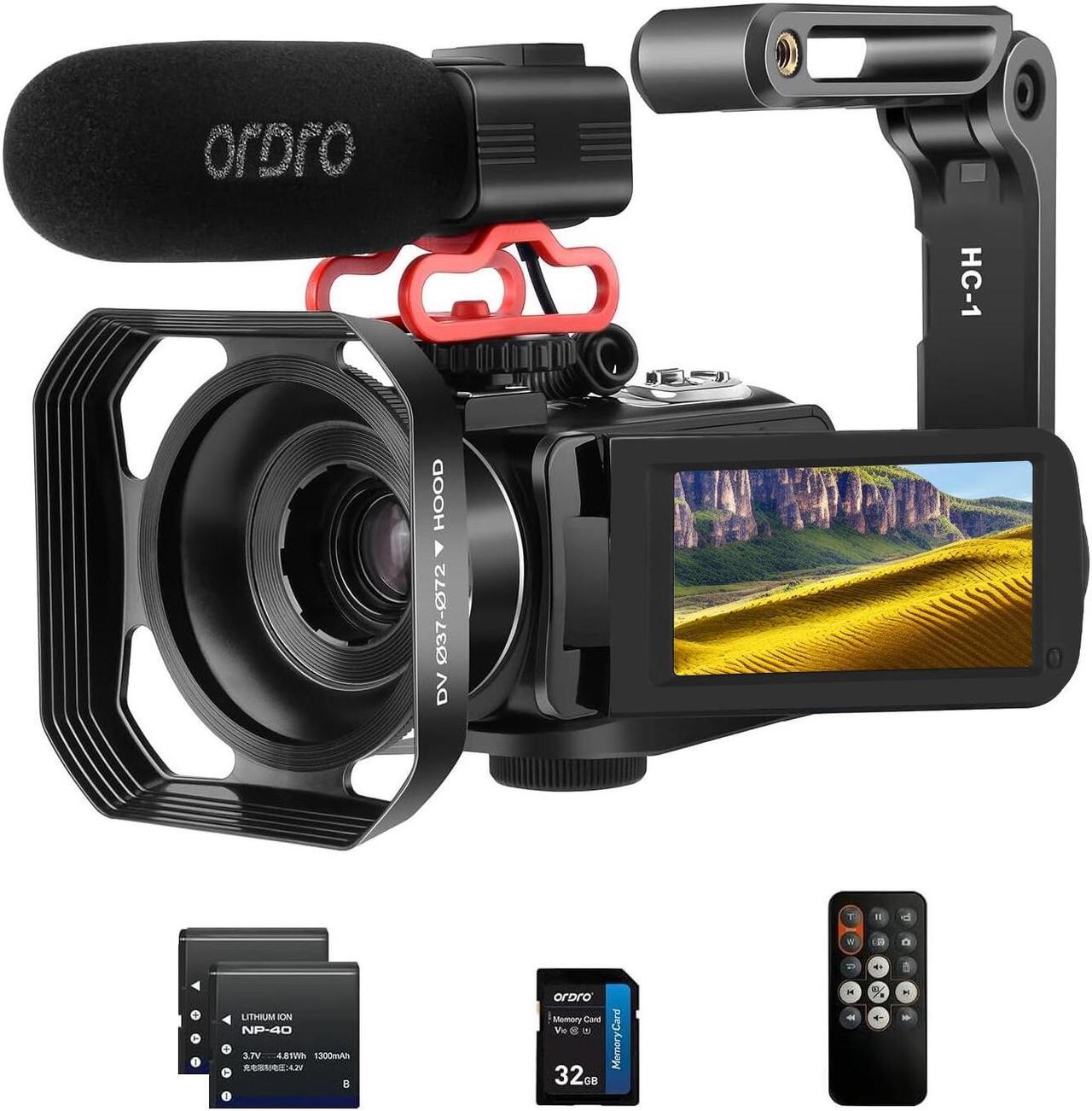 Main image of ORDRO 4K Video Camera Camcorder 10X Optical Zoom&120X Intelligent Zoom, 4K 30MP WiFi Vlogging Camera for YouTube Digital Video Camera w/Microphone, 32G SD Card, Remote Control