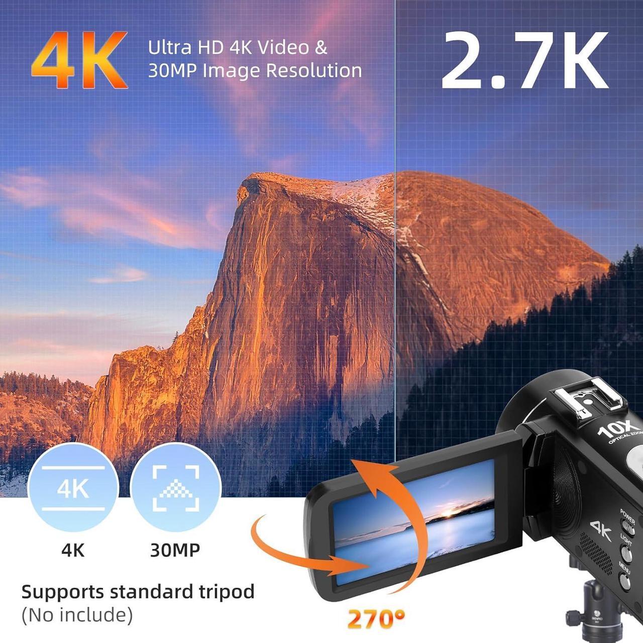 Alt view image 3 of 7 - ORDRO 4K Video Camera Camcorder 10X Optical Zoom&120X Intelligent Zoom, 4K 30MP WiFi Vlogging Camera for YouTube Digital Video Camera w/Microphone, 32G SD Card, Remote Control