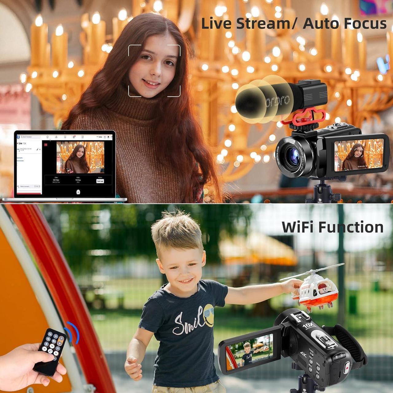 Alt view image 7 of 7 - ORDRO 4K Video Camera Camcorder 10X Optical Zoom&120X Intelligent Zoom, 4K 30MP WiFi Vlogging Camera for YouTube Digital Video Camera w/Microphone, 32G SD Card, Remote Control