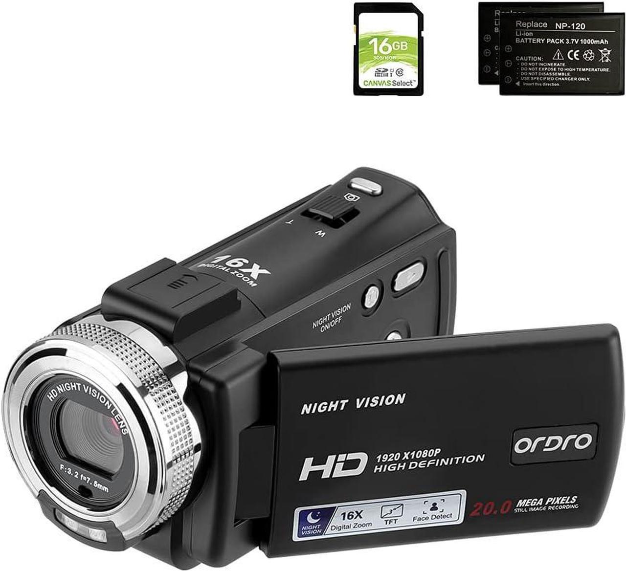 Camcorders ORDRO HDV-V12 HD 1080P Video Camera Recorder Infrared Night Vision Camera Camcorders with 16G SD Card and 2 Batteries