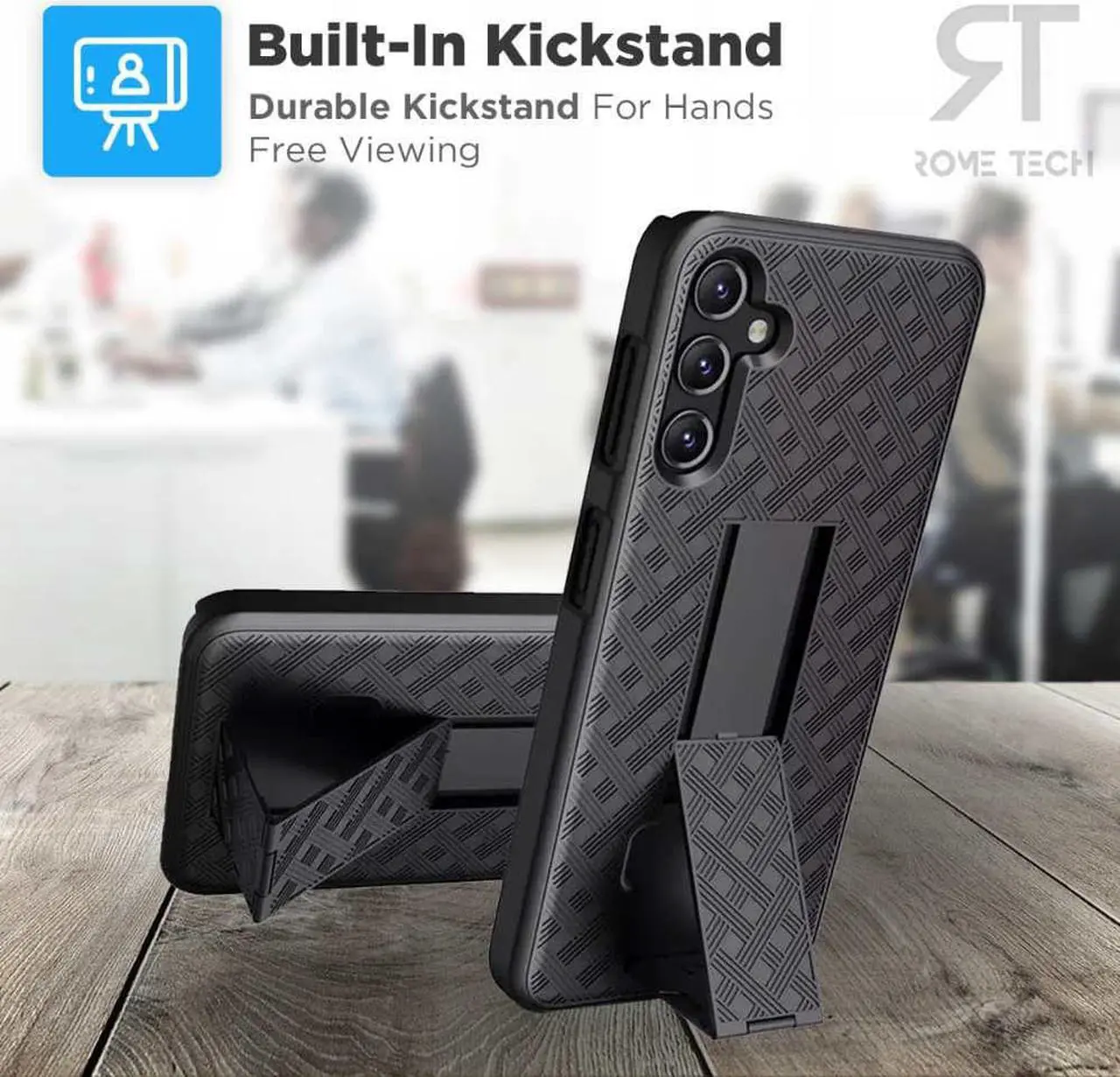 Alt view image 5 of 5 - Samsung Galaxy A14 5G 6.8" (2022) Rome Tech Shell Holster Combo Case - Black