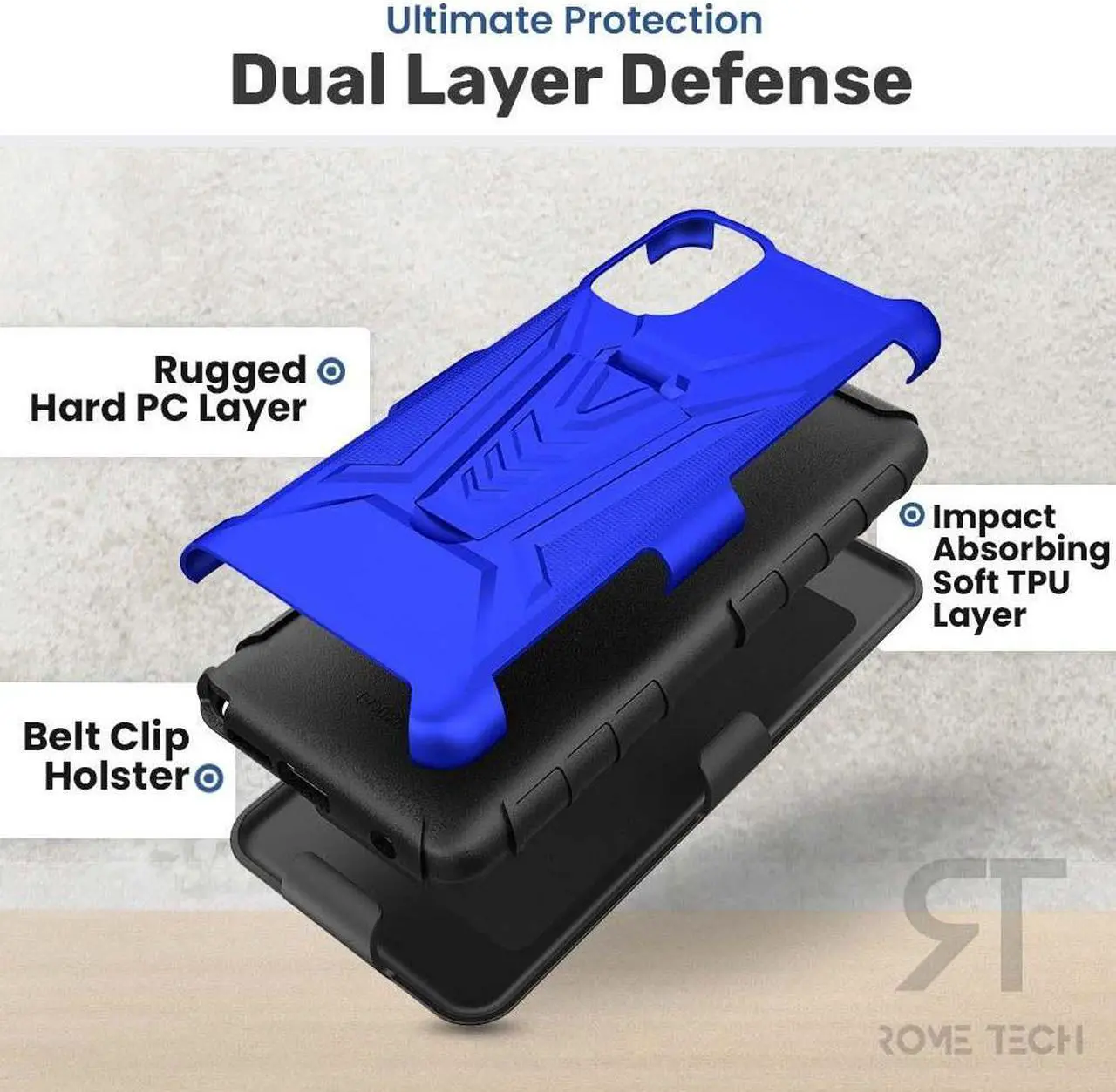 Alt view image 4 of 6 - Samsung Galaxy A03s 6.5" (2021) Rome Tech Dual-Layer Holster Case - Blue