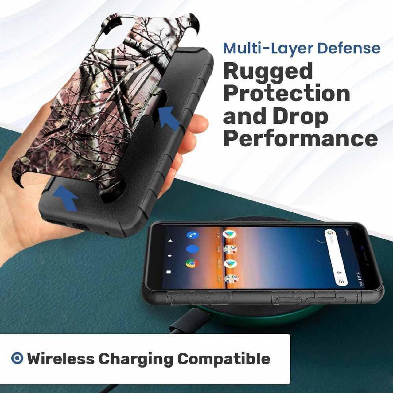 Alt view image 6 of 6 - T-Mobile Revvl V 4G 6.52" (2021) Rome Tech Dual-Layer Holster Case - Camo Tree