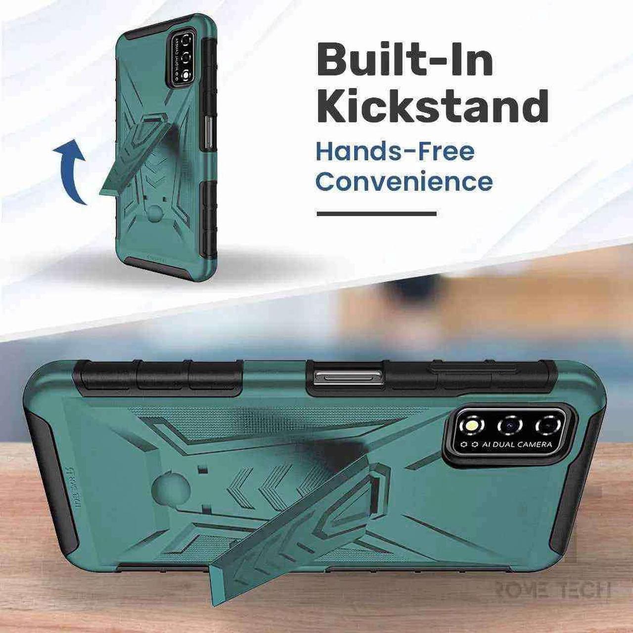 Alt view image 5 of 6 - T-Mobile Revvl V 4G 6.52" (2021) Rome Tech Dual-Layer Holster Case - Teal / Dark Green