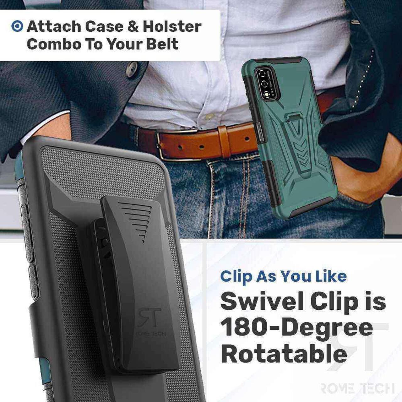 Alt view image 3 of 6 - T-Mobile Revvl V 4G 6.52" (2021) Rome Tech Dual-Layer Holster Case - Teal / Dark Green