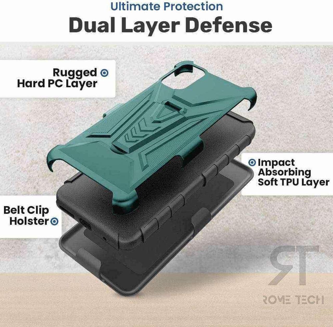 Alt view image 4 of 6 - T-Mobile Revvl V 4G 6.52" (2021) Rome Tech Dual-Layer Holster Case - Teal / Dark Green