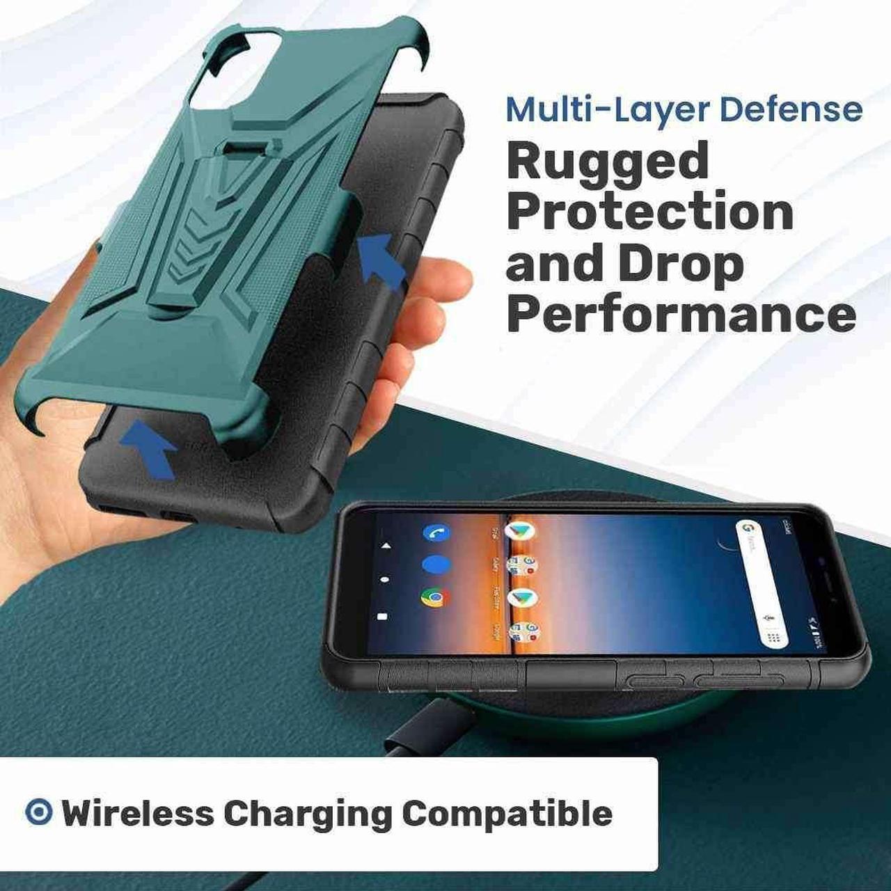 Alt view image 6 of 6 - T-Mobile Revvl V 4G 6.52" (2021) Rome Tech Dual-Layer Holster Case - Teal / Dark Green