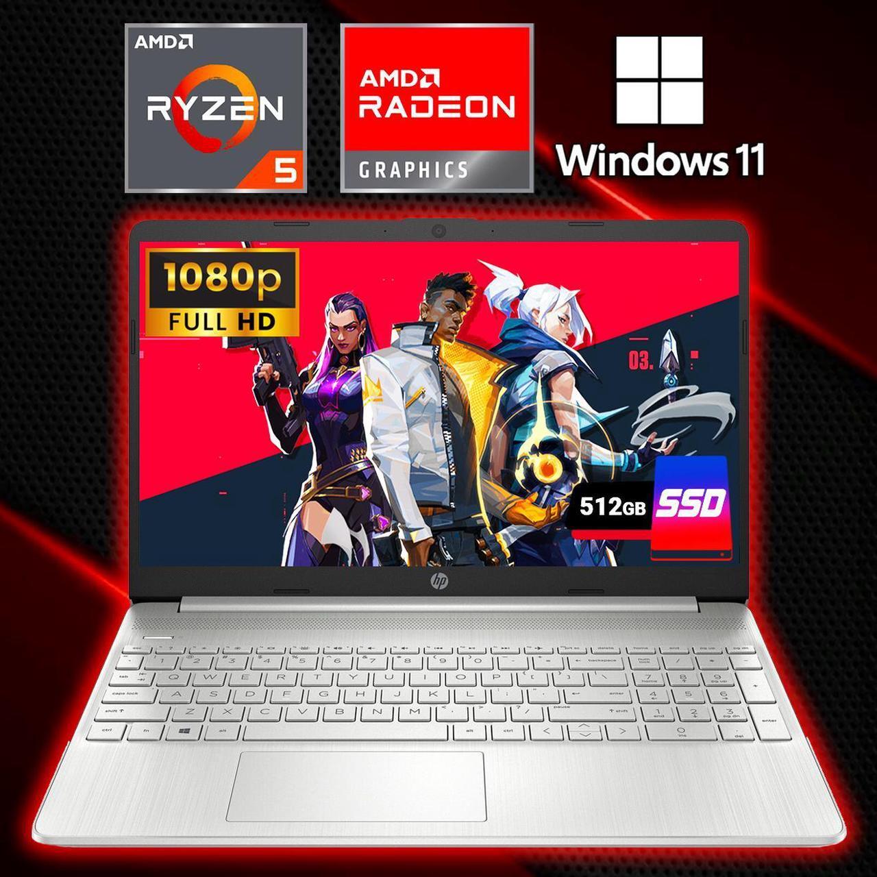 Main image of HP 15.6" FHD Gaming Laptop Ryzen 5 5500U Radeon Graphics 8GB RAM 512GB SSD Win11
