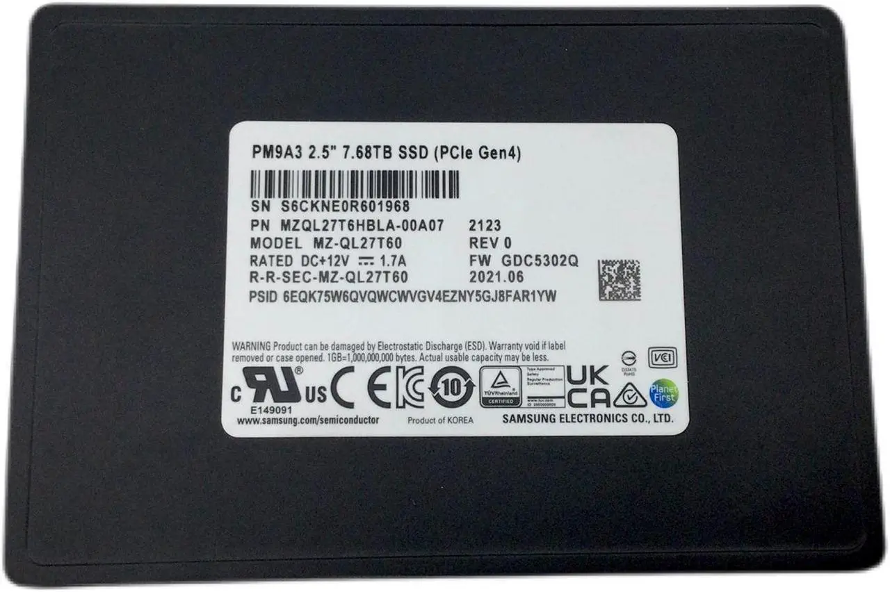 Alt view image 3 of 8 - Samsung PM9A3 7.68TB PCIe Gen4 x4 NVMe U.2 Data Center SSD  MZ-QL27T60 (MZQL27T6HBLA-00A07)