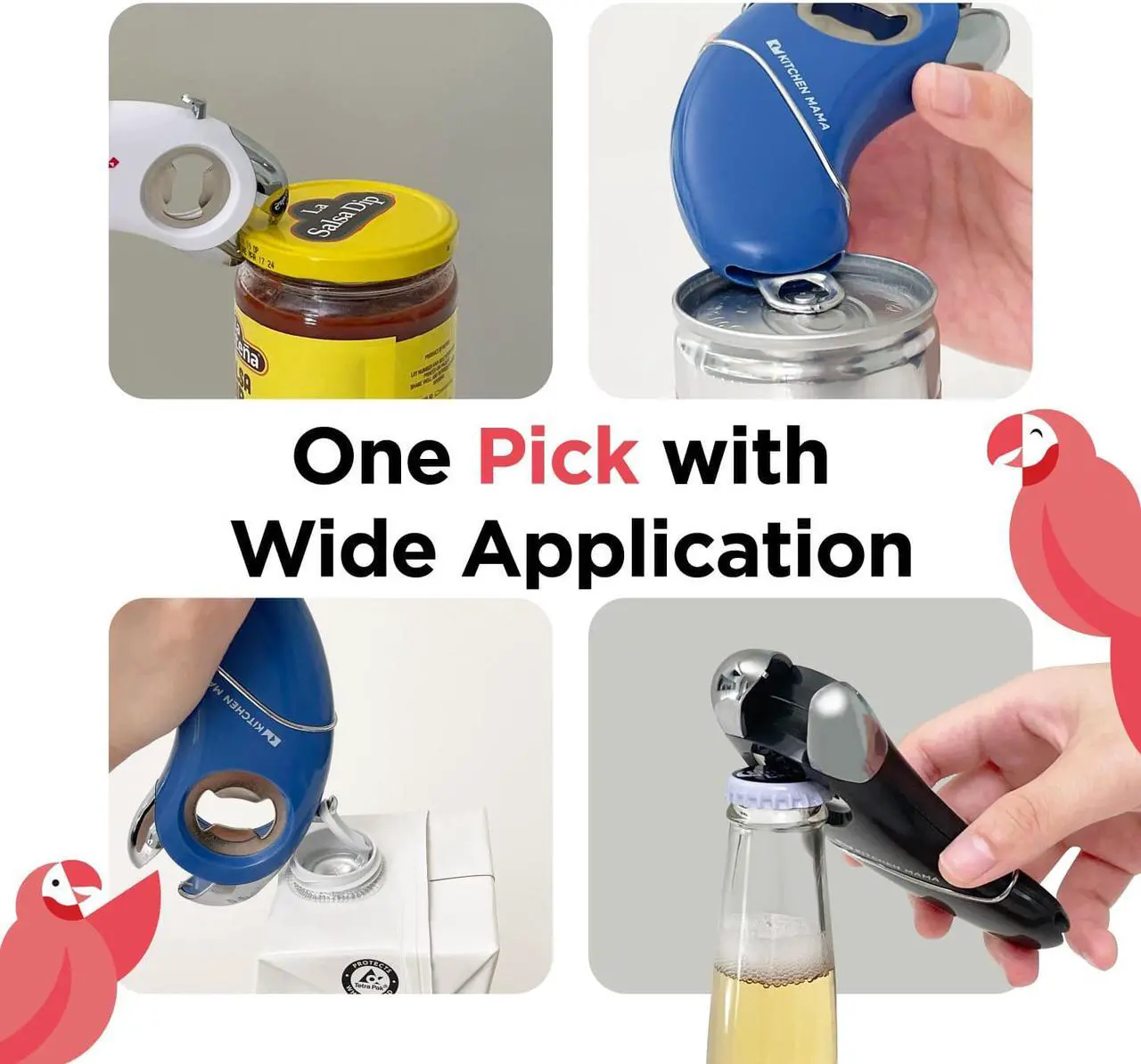 Alt view image 6 of 7 - Kitchen Mama Epic One Multifunctional Opener: A Pick Ergonomic Opener- Magnetic Bottle Opener, Beer & Soda Can Opener, Pull Tab Opener, Jar Opener for Weak Hands and Arthritis, Funny Gift (White)