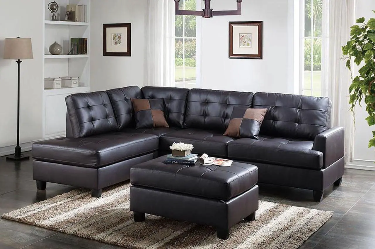 Main image of Bursa 3 Piece  Sectional Sofa with Ottoman Covers in Espresso Faux leather
