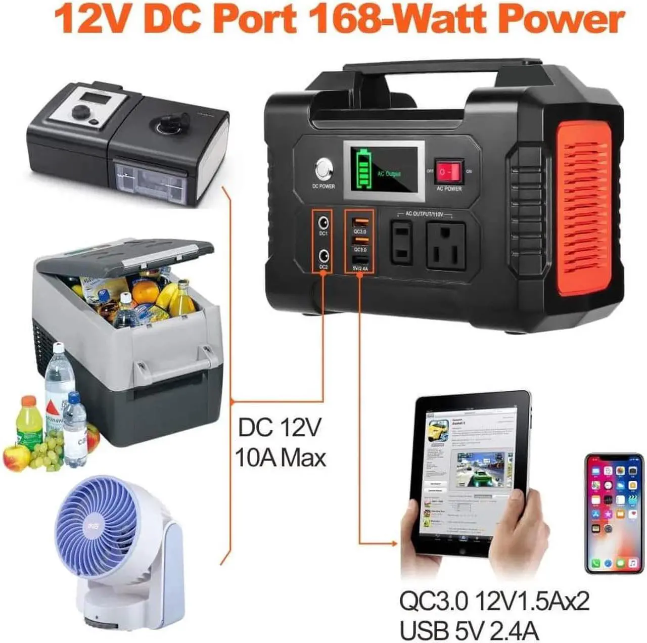 Alt view image 5 of 6 - 200W Portable Power Station, FlashFish 40800mAh Solar Generator with 110V AC Outlet/2 DC Ports/3 USB Ports, Backup Battery Pack Power Supply for CPAP Outdoor Advanture Load Trip Camping Emergency