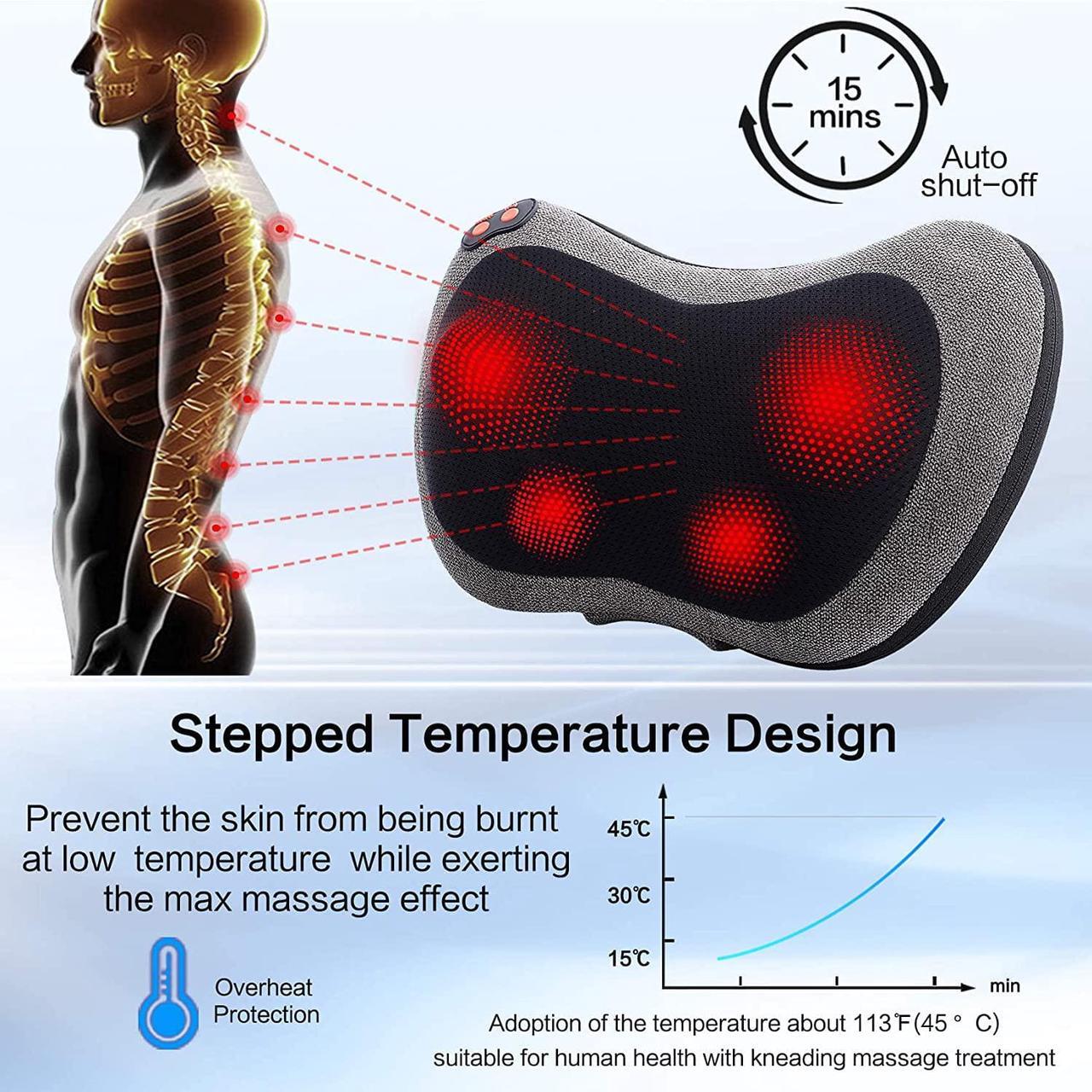 Alt view image 4 of 7 - Papillon Shiatsu Back and Neck Massager with Heat, Deep Tissue Kneading,Electric Massage Pillow for Back,Shoulders,Legs,Foot,Body Muscle Pain Relief,Use at Home,Car,Office