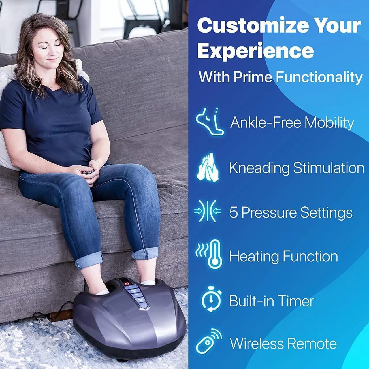 Alt view image 3 of 6 - MIKO Foot Massager Machine with Deep-Kneading, Compression, Shiatsu, and Heat for Plantar Fasciitis, Neuropathy, Fits up to Men Size 13