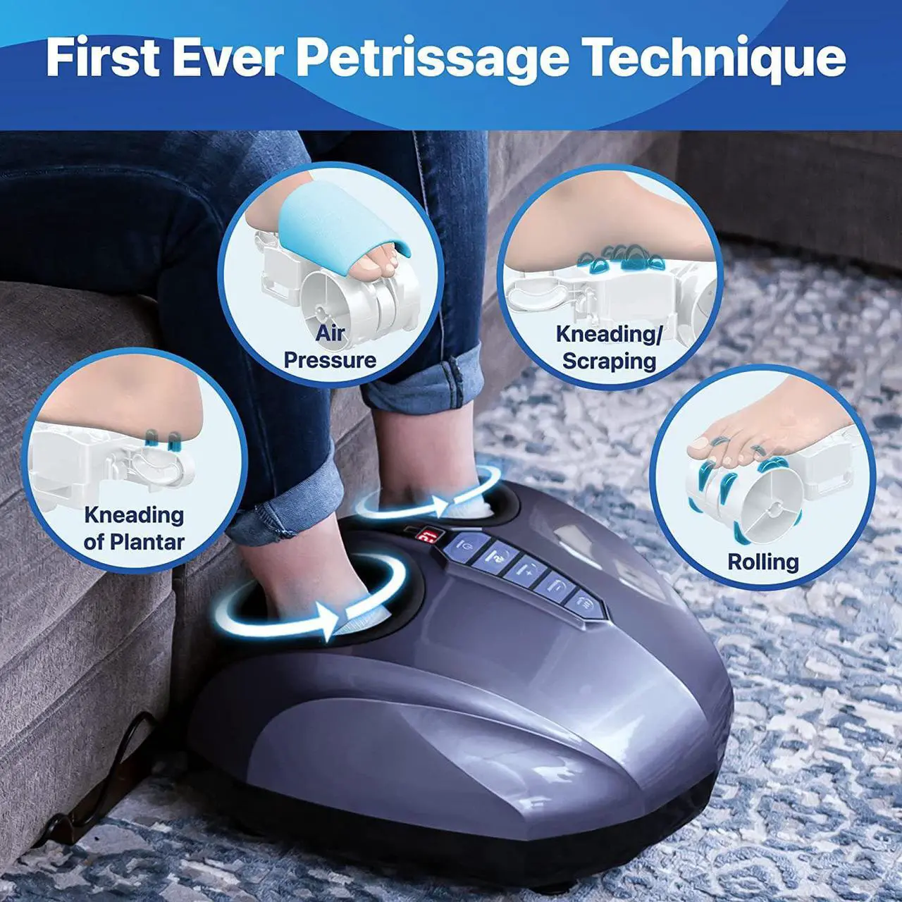 Alt view image 4 of 6 - MIKO Foot Massager Machine with Deep-Kneading, Compression, Shiatsu, and Heat for Plantar Fasciitis, Neuropathy, Fits up to Men Size 13