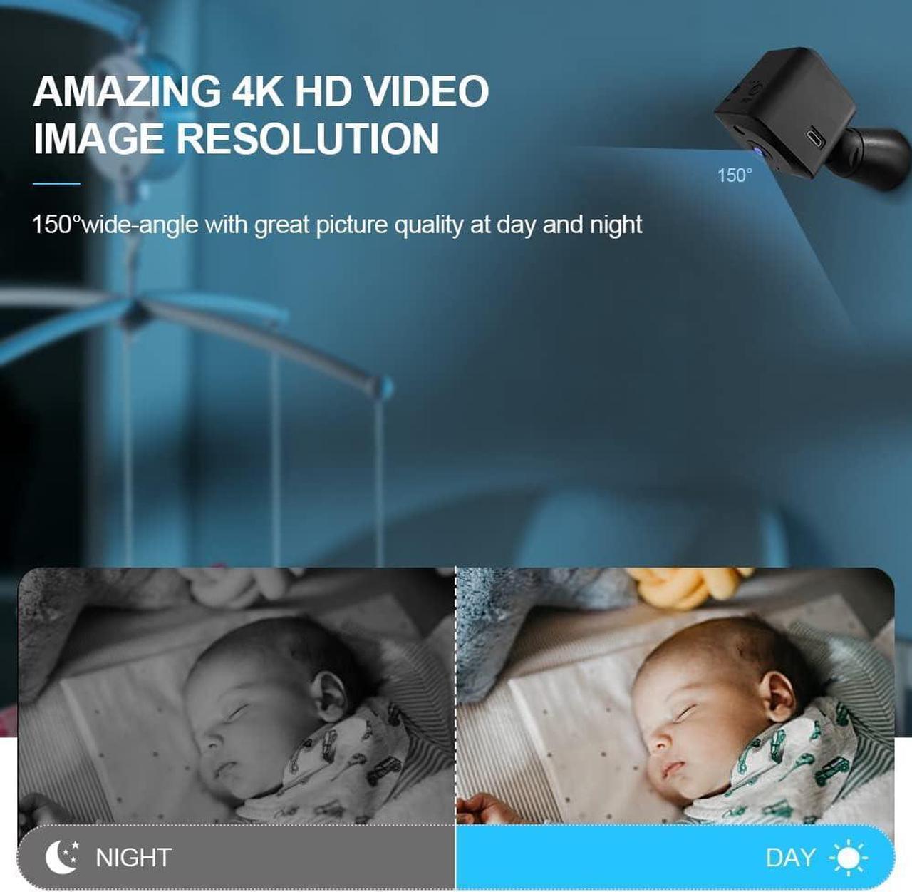 Alt view image 4 of 6 - Mini Camera for Home 4K HD Indoor Battery Mini Cameras Wireless WiFi Security Camera Pet Camera APP Control Smallest Surveillance Camera for Room Nanny Cam with Motion Detection Night Vision