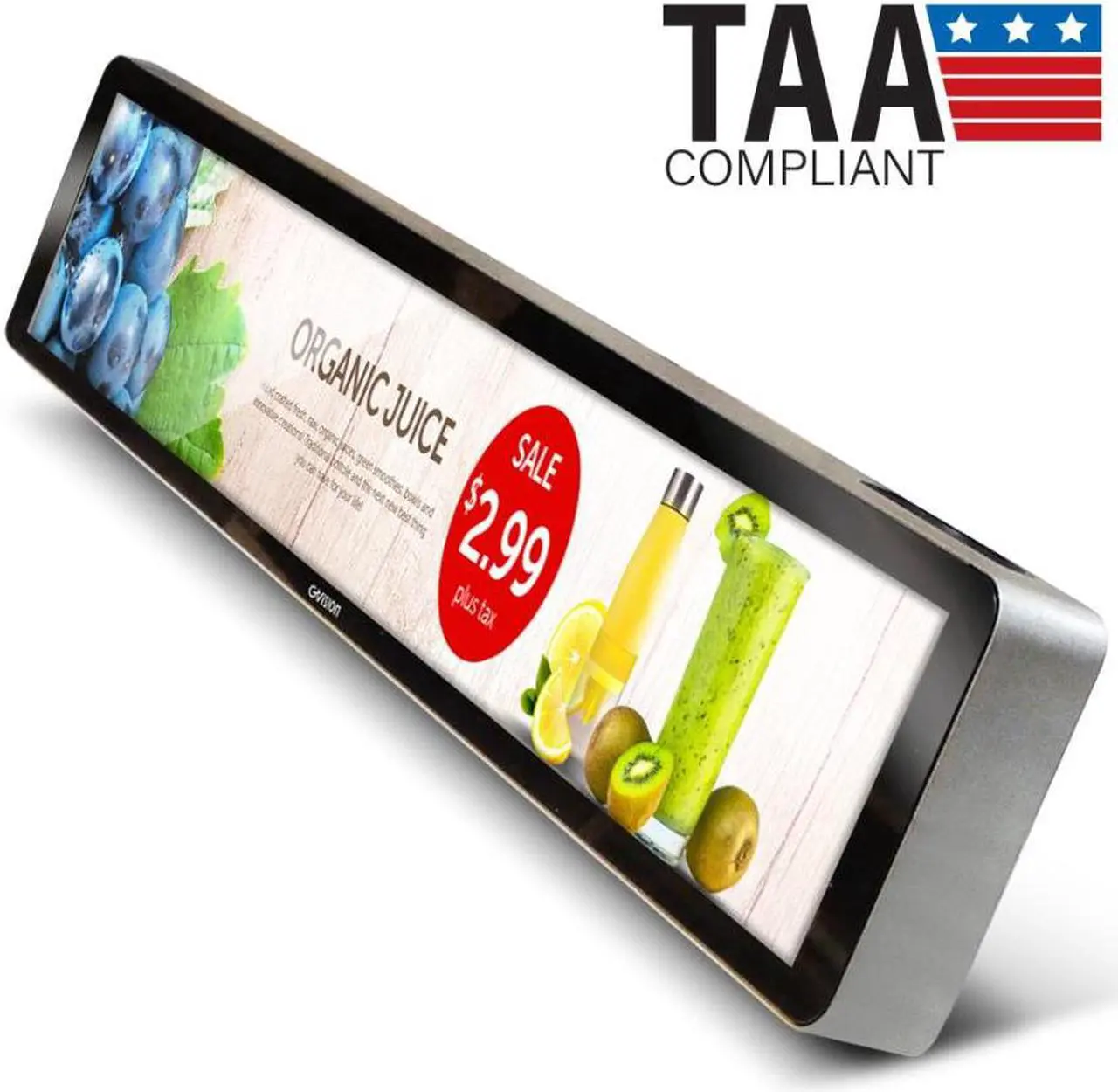 Alt view image 2 of 6 - 16.3in Smart Shelf LCD Display, Cortex A7 Quad Core 1GHz CPU, Android 6.0 OS, 1GB RAM, 8GB Flash, WiFi, 1366 x 210, 300 Nits, HDMI Out, 2 USB-A, 1 USB-Micro, Audio Out, Speakers, LVDS, Silver & Black