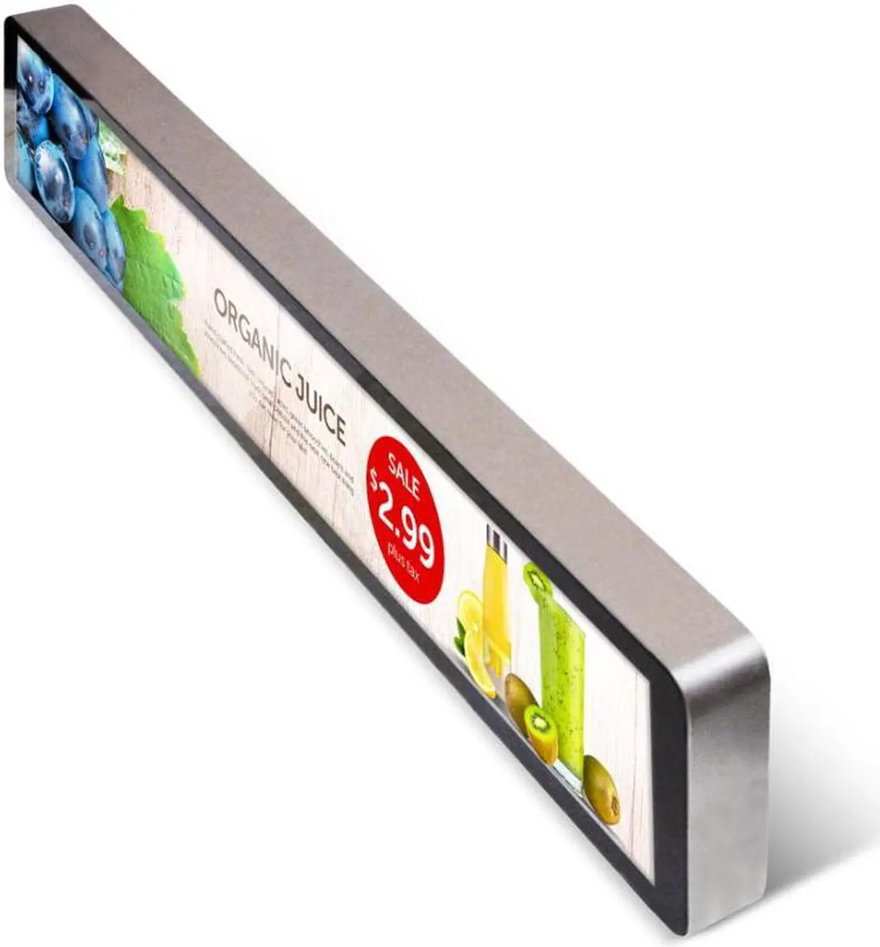 Alt view image 4 of 6 - 16.3in Smart Shelf LCD Display, Cortex A7 Quad Core 1GHz CPU, Android 6.0 OS, 1GB RAM, 8GB Flash, WiFi, 1366 x 210, 300 Nits, HDMI Out, 2 USB-A, 1 USB-Micro, Audio Out, Speakers, LVDS, Silver & Black
