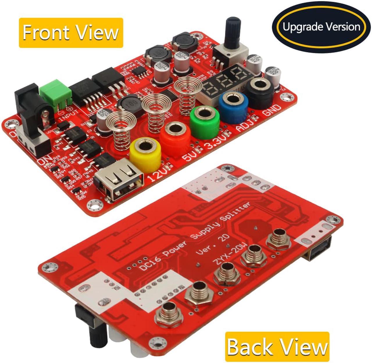 DC Input 13-24V to 3.3V, 5V, 12V and 1.8V-10.8V (ADJ) Output Voltage Breakout Board with ADJ Adjustable Voltage Knob and Touching Sensor Switch