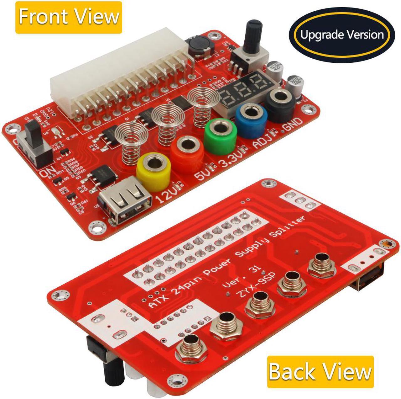 ATX Power Supply Breakout Board and Acrylic Case Kit with ADJ Adjustable Voltage Knob and Touching Sensor Switch, Supports 3.3V, 5V, 12V and 1.8V-10.8V (ADJ) Output Voltage