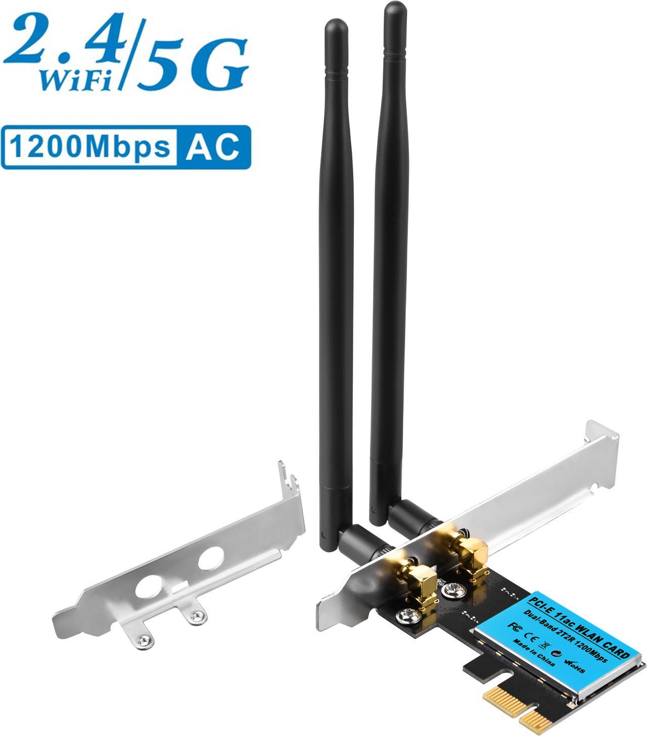 Wireless AC 1200Mbps PCIE Wi-Fi Card, 2.4G/5G Dual Band Wireless PCI Express Network Card for Gaming,Video Streaming on Windows7/8/8.1/10(32/64bit), PCIE WiFi Cardfor Desktop PCs