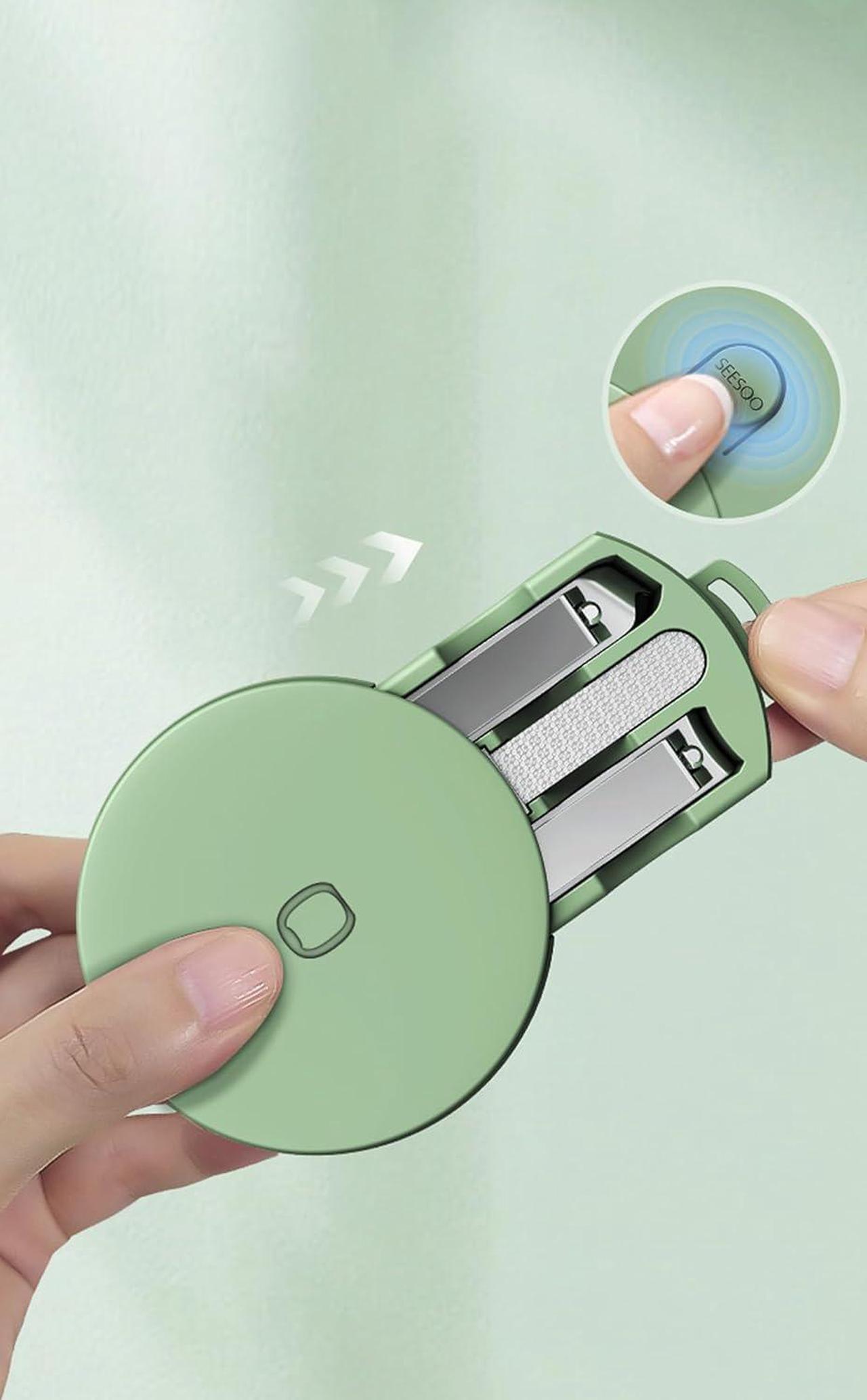Alt view image 6 of 7 - Sourcingbay Portable 3-in-1 Stainless Steel Manicure Set with Macaron Green Carrying Case - Includes Nail Clippers, Nail Files, and Cuticle Trimmer - Ideal Travel Nail Cutter Kit for Men and Women