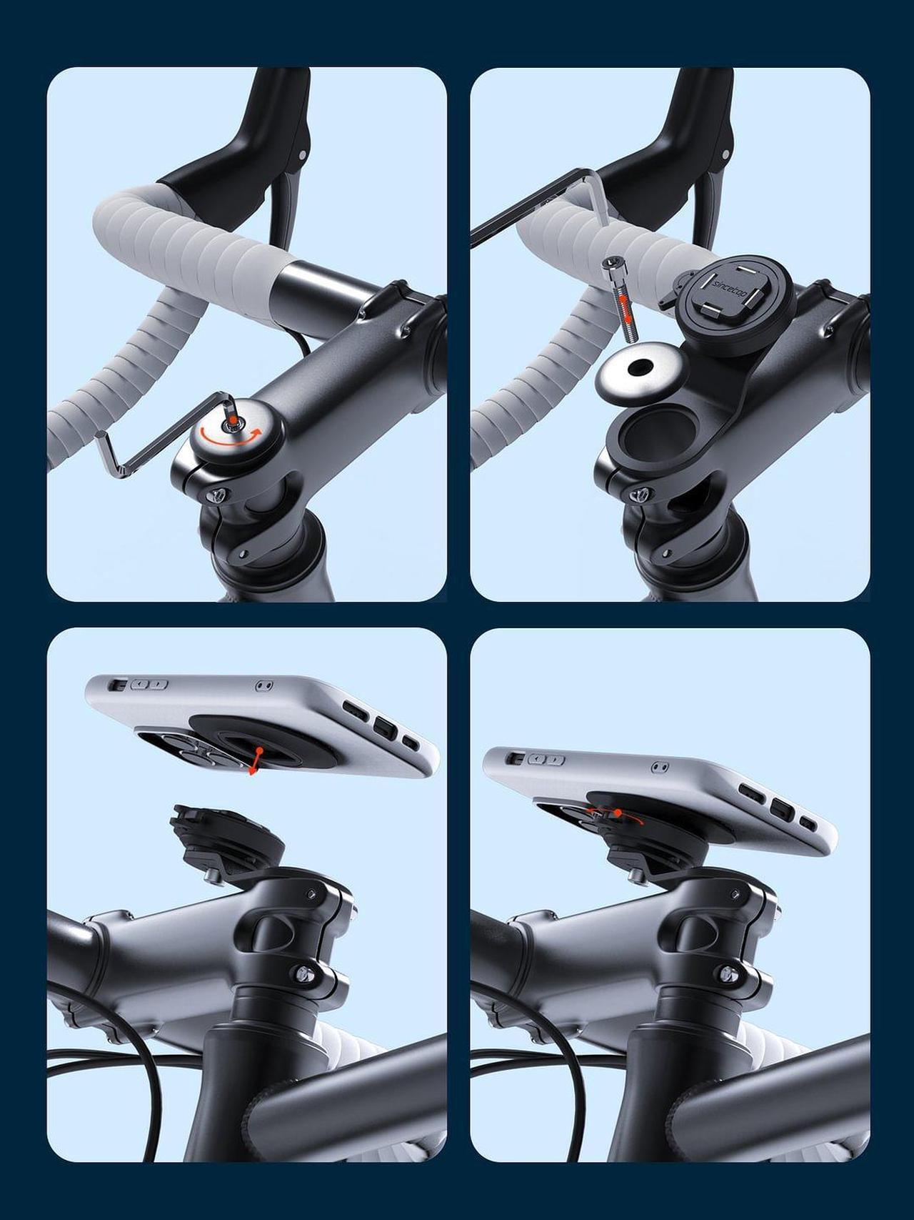 Alt view image 5 of 7 - SinceTop Bike Phone Mount with Universal Adhesive Adapter-Series Q [Quad],Quick Attach/Detach,Upgraded Stem Phone Holder for Mountain/Road Bike/MTB, Bicycle Phone Clip for All 4.5-6.8 Phone Models