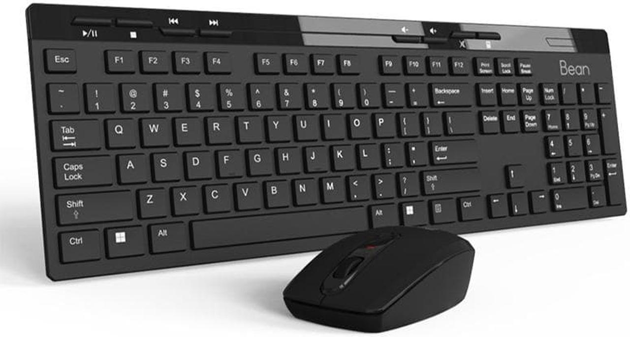 Bean 2.4GHz Full Size Wireless Keyboard and Mouse Combo, Ergonomic Design Compatible with Windows and Linux, 1000/1200/1600 DPI, Batteries Included - Plug and Play