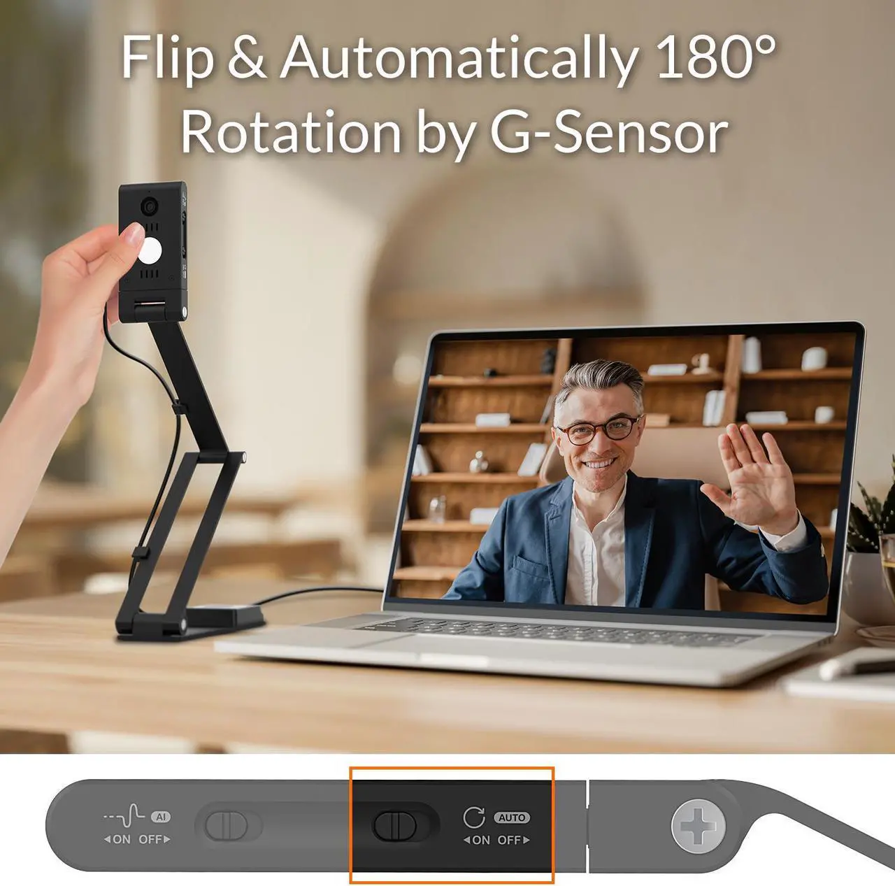 Alt view image 6 of 7 - Innex DC500 - 13MP 4K USB Portable Document Camera & Webcam 13MP, Noise-Cancelling Mic, Dual AutoFocus, Auto Flip , Built-in 3-Level LED, Support Win/Mac/Chromebook, For Distance Learning & Teaching