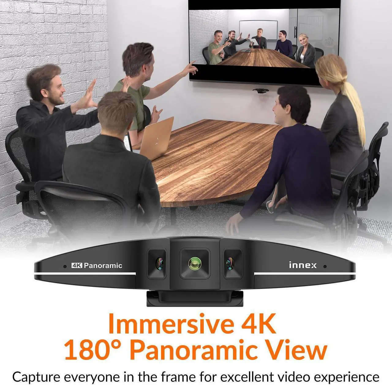 Alt view image 2 of 5 - Innex C831 180° Panoramic 4K Wide Angle Webcam with Microphone, AI Facial Tracking for Windows, Mac, Easy Setup Conference Room Camera with Flexible View Angle for Meeting Room, Huddle Space