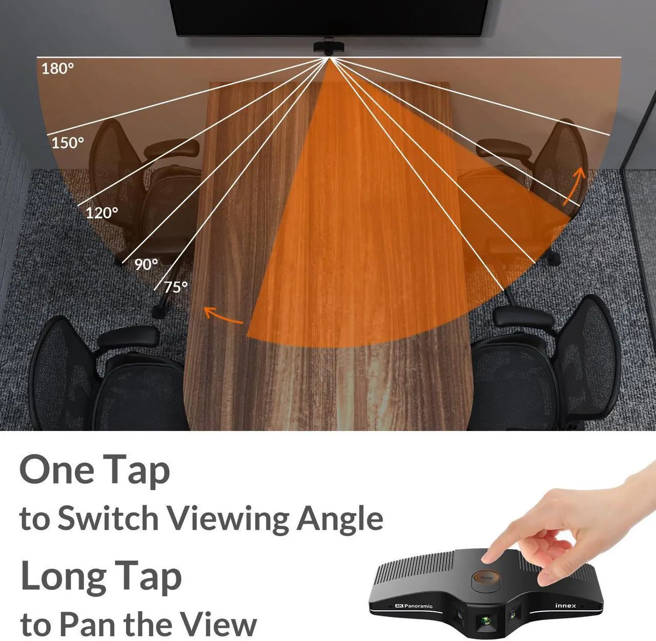 Alt view image 3 of 5 - Innex C831 180° Panoramic 4K Wide Angle Webcam with Microphone, AI Facial Tracking for Windows, Mac, Easy Setup Conference Room Camera with Flexible View Angle for Meeting Room, Huddle Space