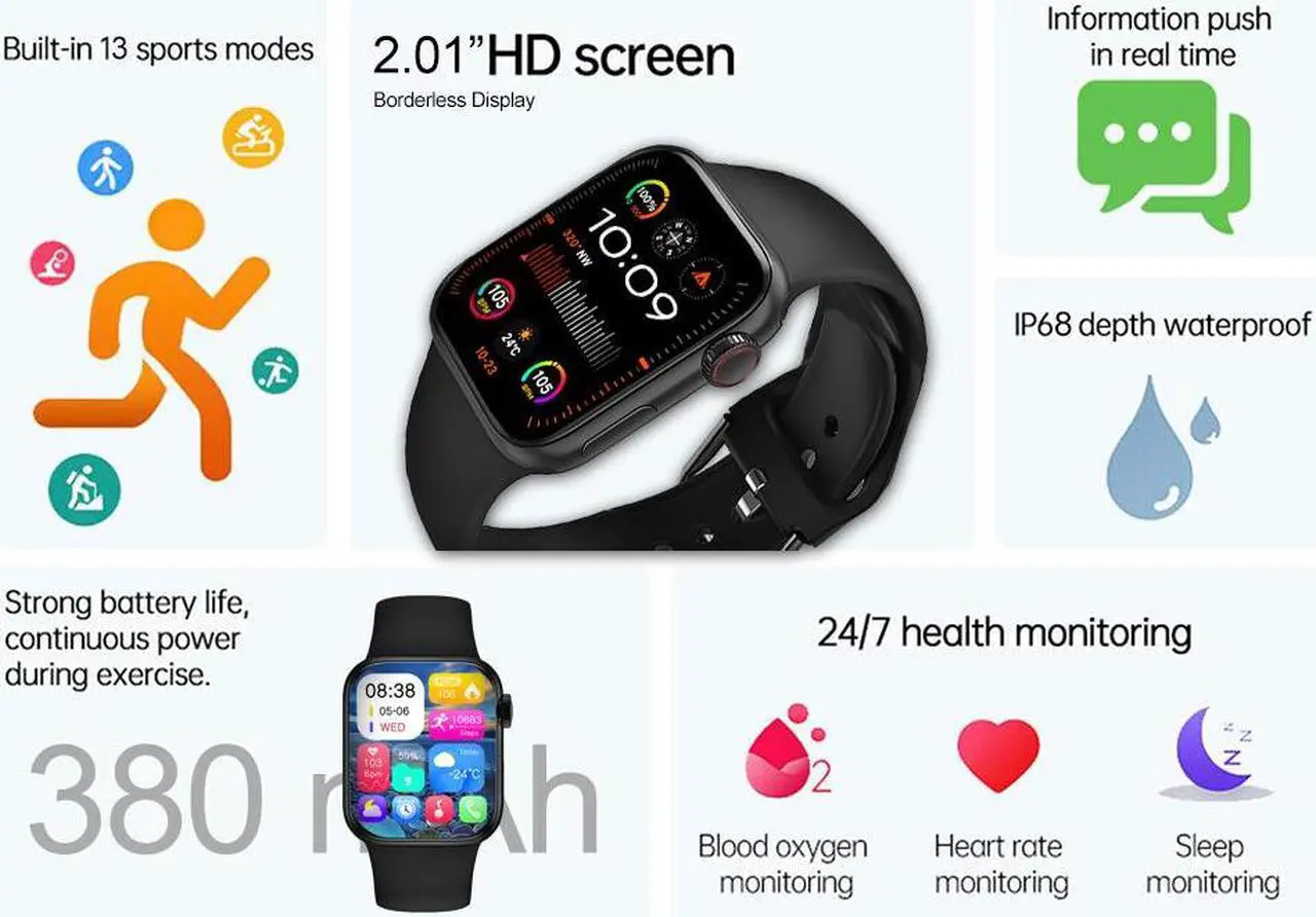 Alt view image 3 of 7 - Smart Watch Compatible iPhone and Android Phones IP68 Waterproof, Watches for Men Women Round Smartwatch Fitness Tracker Heart Rate Monitor Digital Watch with Personalized Watch Faces Black
